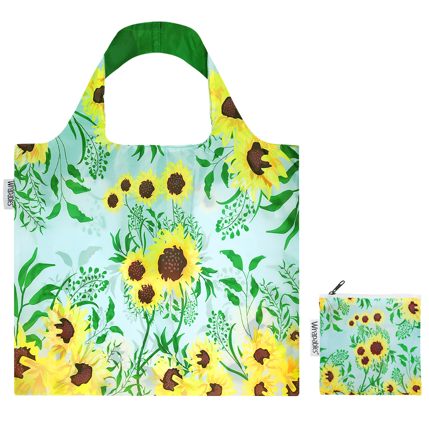 Wrapables Large Reusable Shopping Tote Bag with Outer Pouch, Sunflowers
