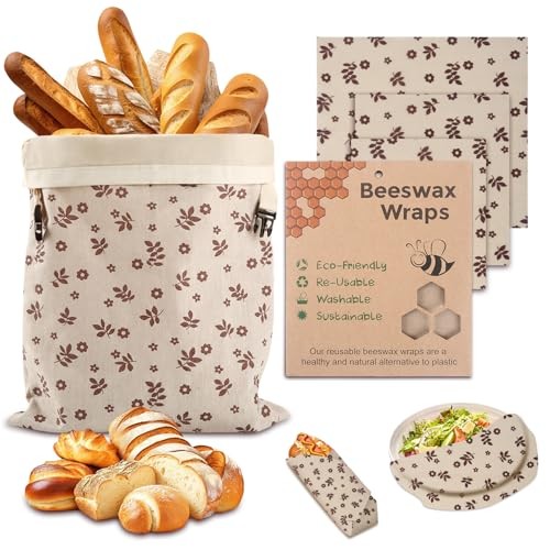 Beeswax Bread Bags, Reusable Organic Linen Coffee brown bread bag and wrap