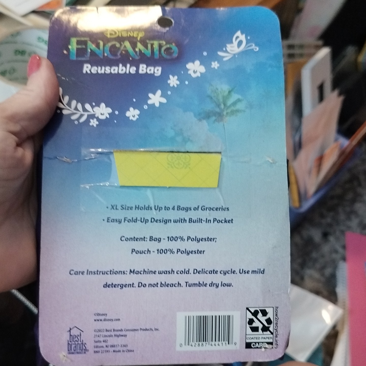 Disney Encanto XL Reusable Bag Foldable Built-In Pocket Purple 23×16.5″