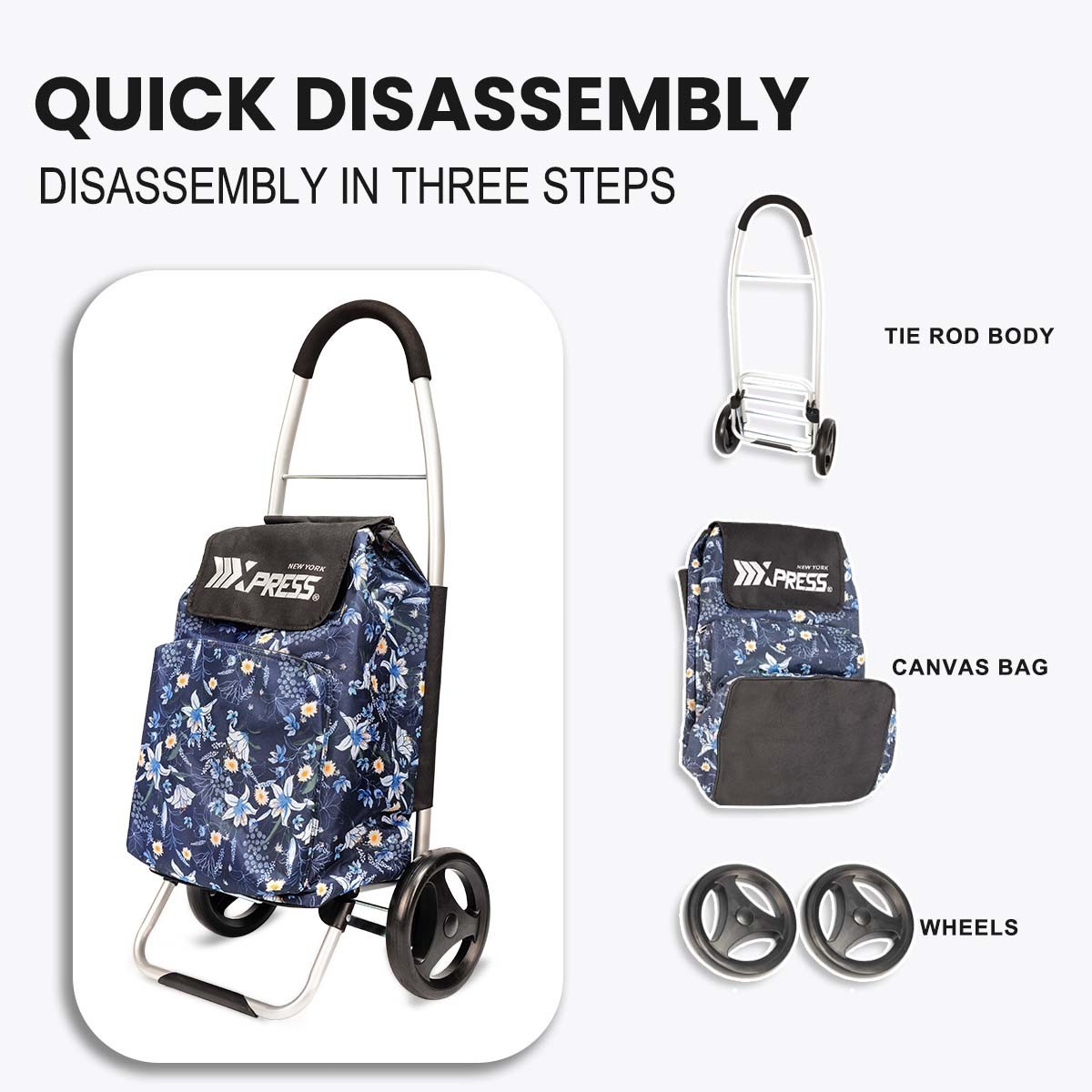 Grocery Shopping Trolley Portable Household Folding Shopping Cart with Wheels