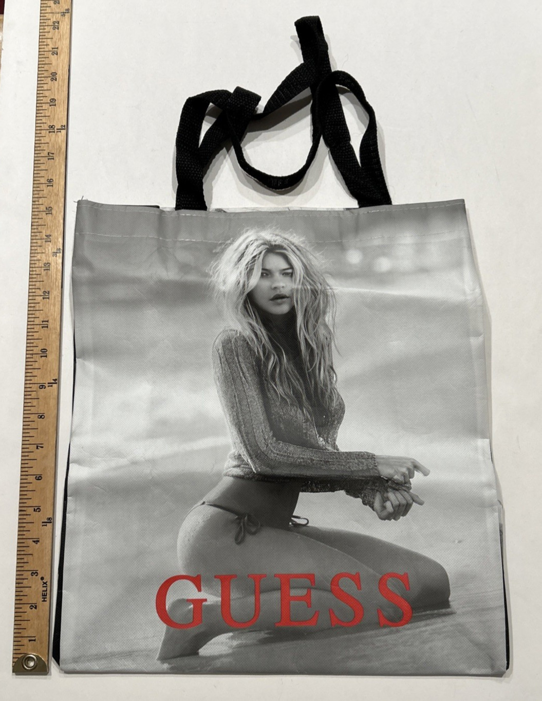 GUESS Reusable Tote Shopping Gift Bag 15” X 14” X 5” DOUBLE SIDED MODEL PHOTOS