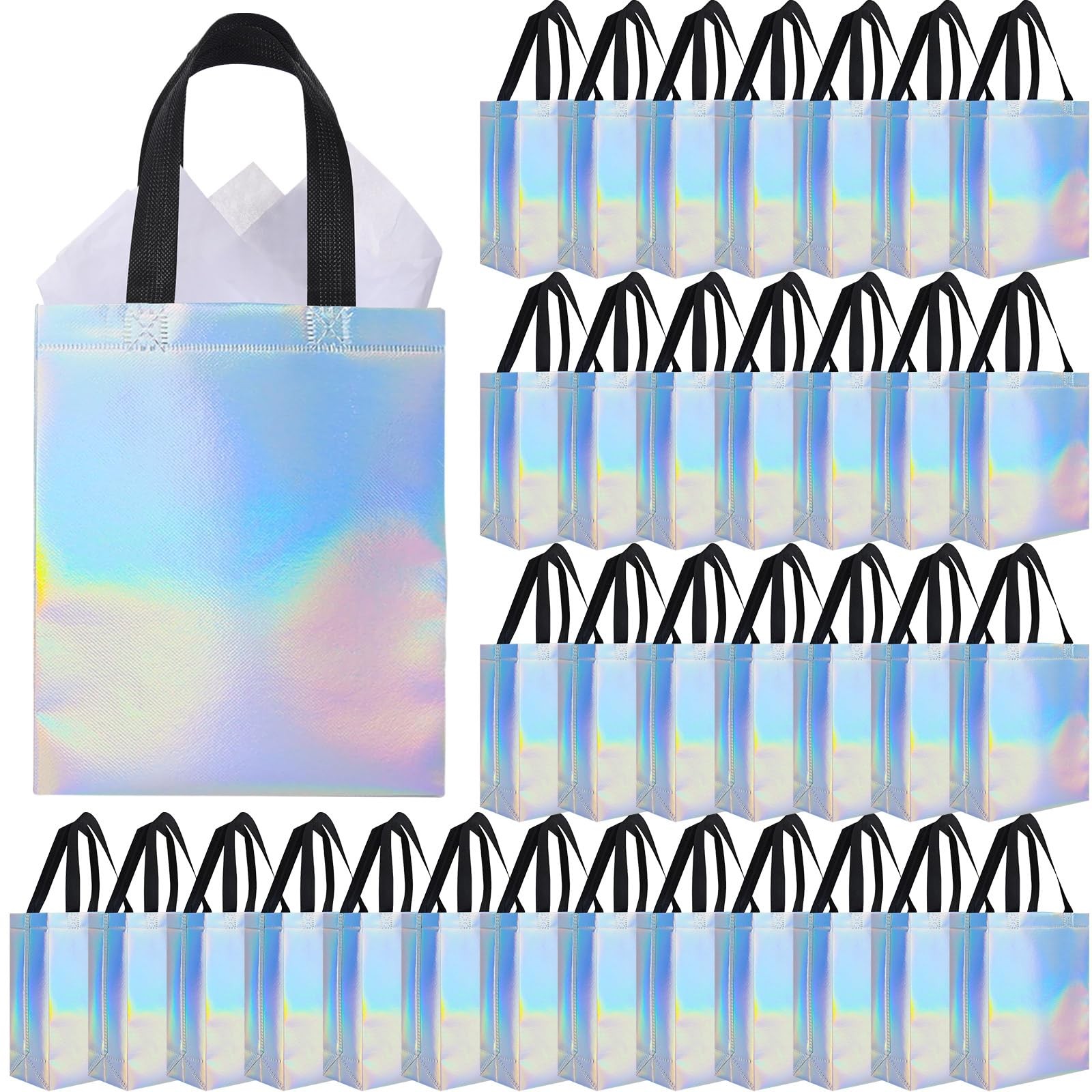 60 Sets Reusable Gift Bags with Tissues Papers Glossy Non Woven Tote Bags
