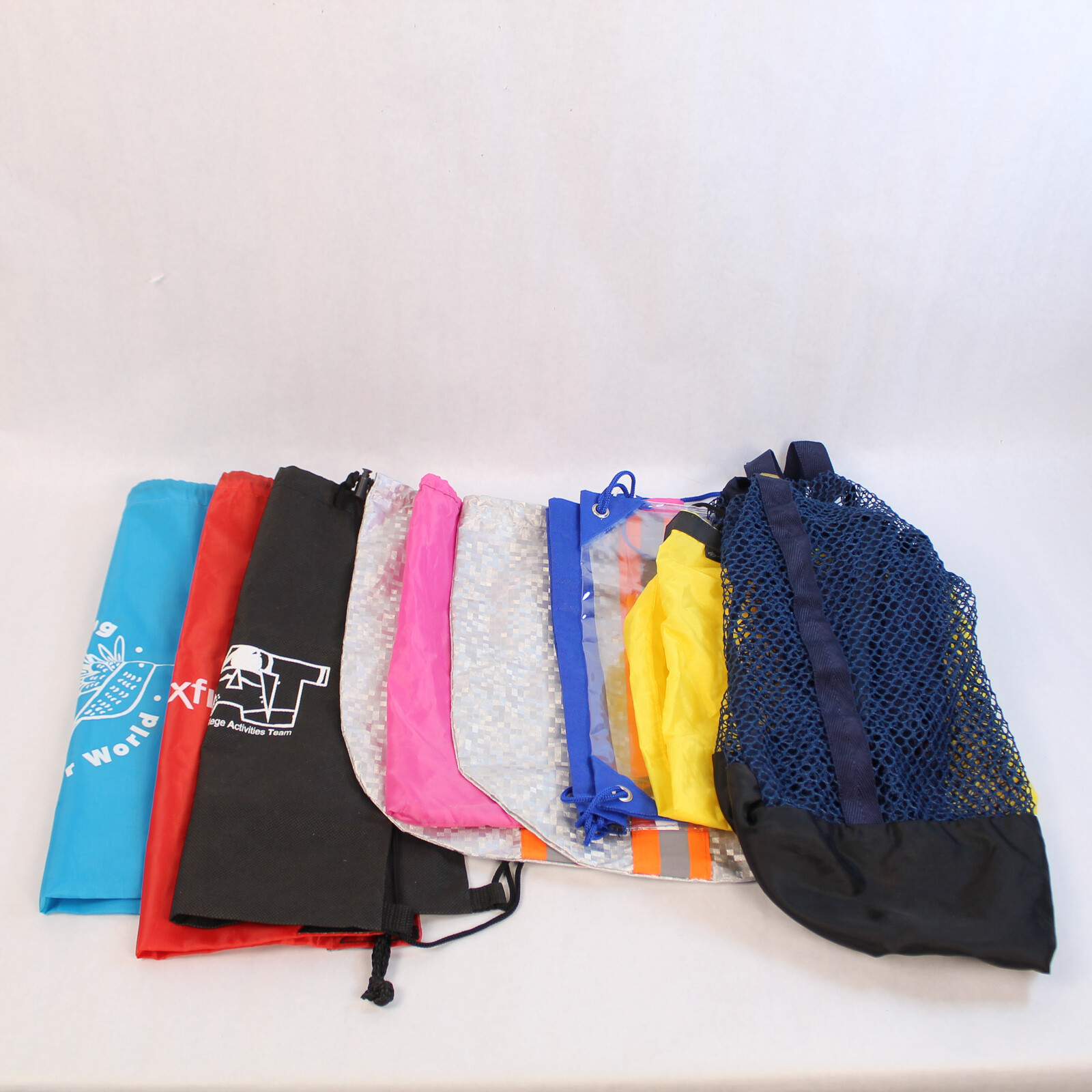 Lot of 9 Reusable Drawstring Backpack Bags – Mesh & Plastic Storage Bags