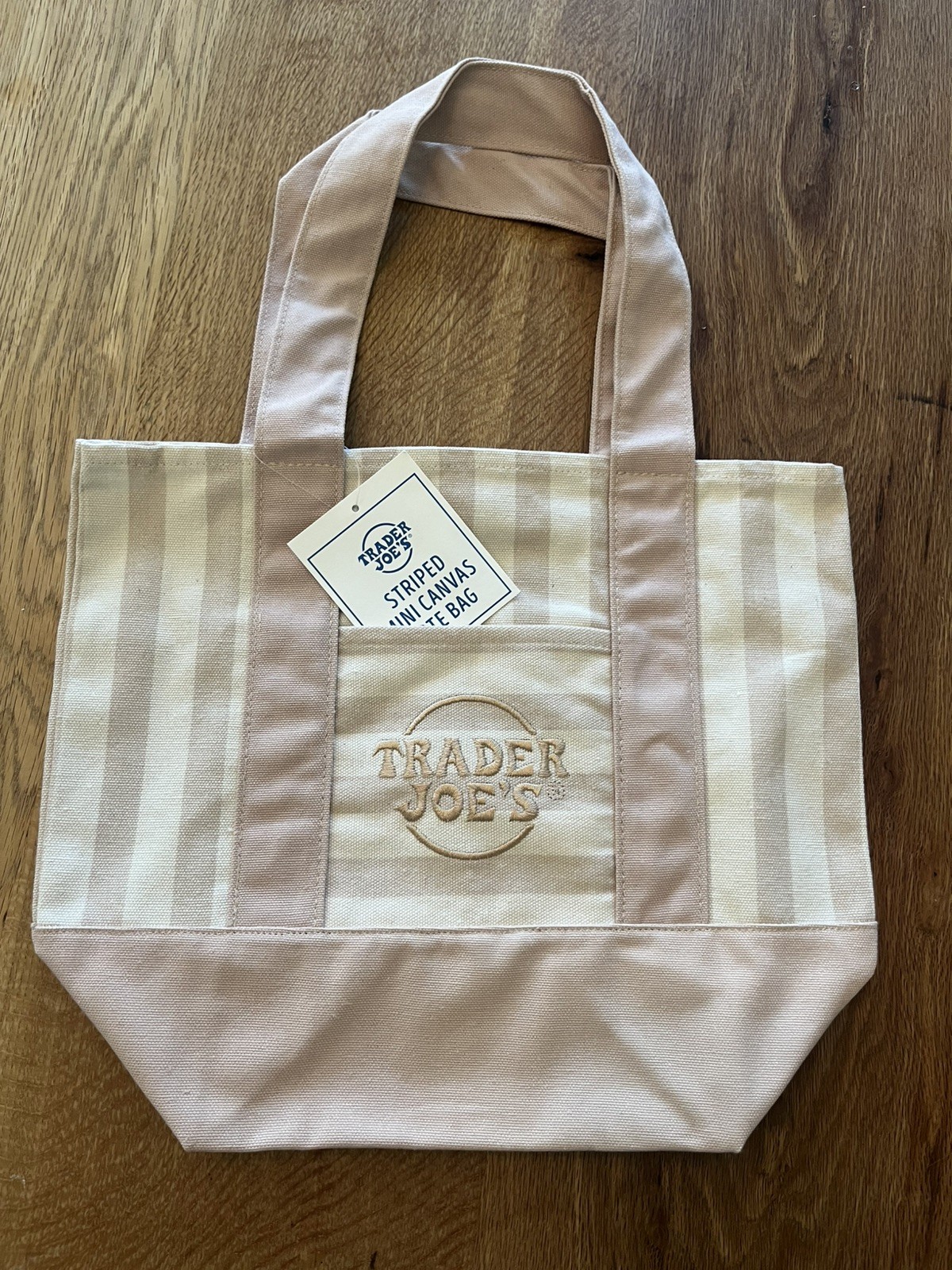 Trader Joe’s Bag Heavy duty MINI canvas bag Light beige Striped