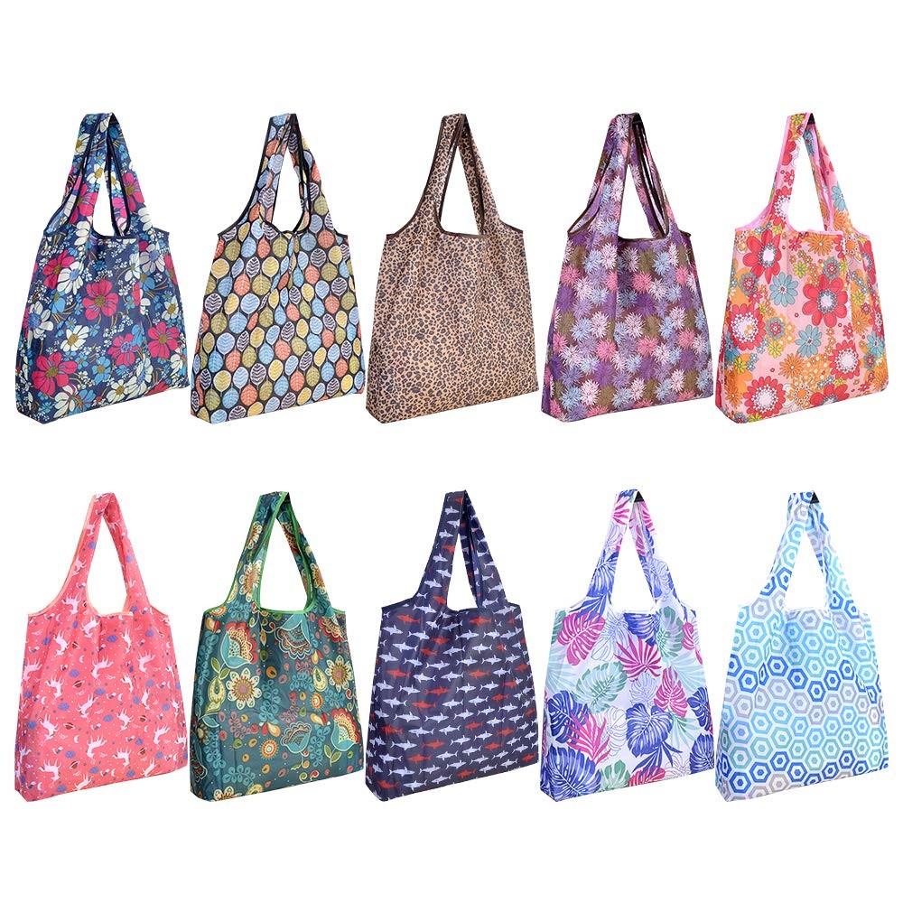 Szuah 10 Pack Reusable Grocery Shopping Bags, Foldable Shopping Bags Grocery Tot