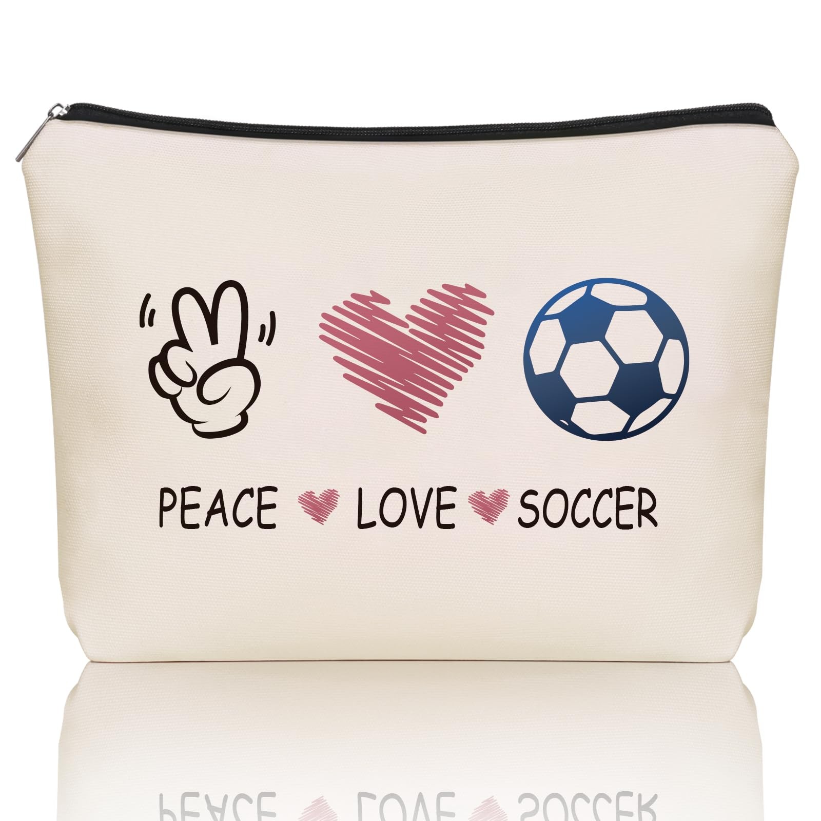 Girlly Soccer Gifts Makeup Bag: Versatile -Themed Off White+Soccer