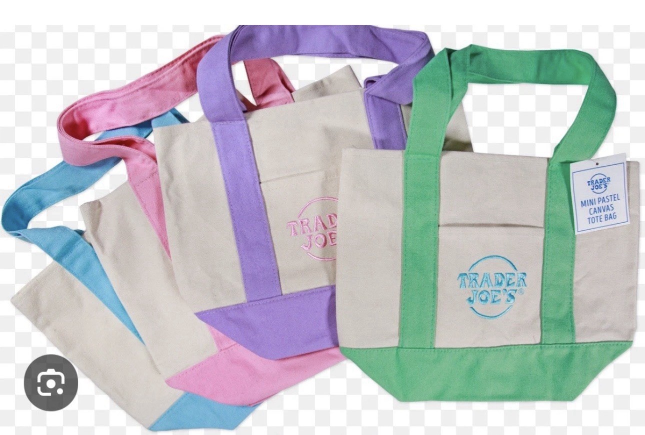 Trader Joe’s Mini Pastel Canvas Tote Bags Set Of 4 BLUE GREEN PINK PURPLE BNWT