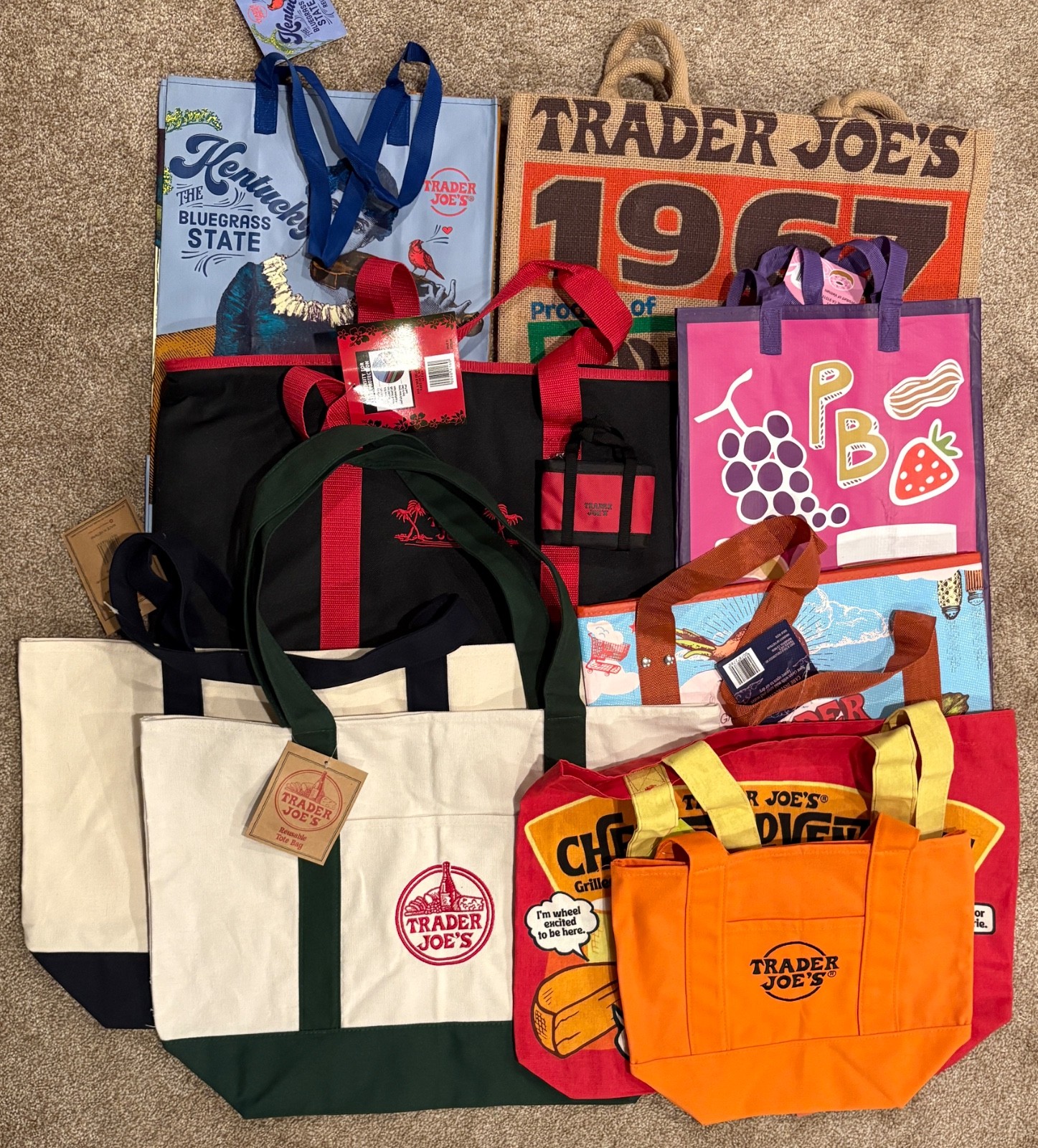 Collector Lot of 10 Different Trader Joe’s Tote Bags All New