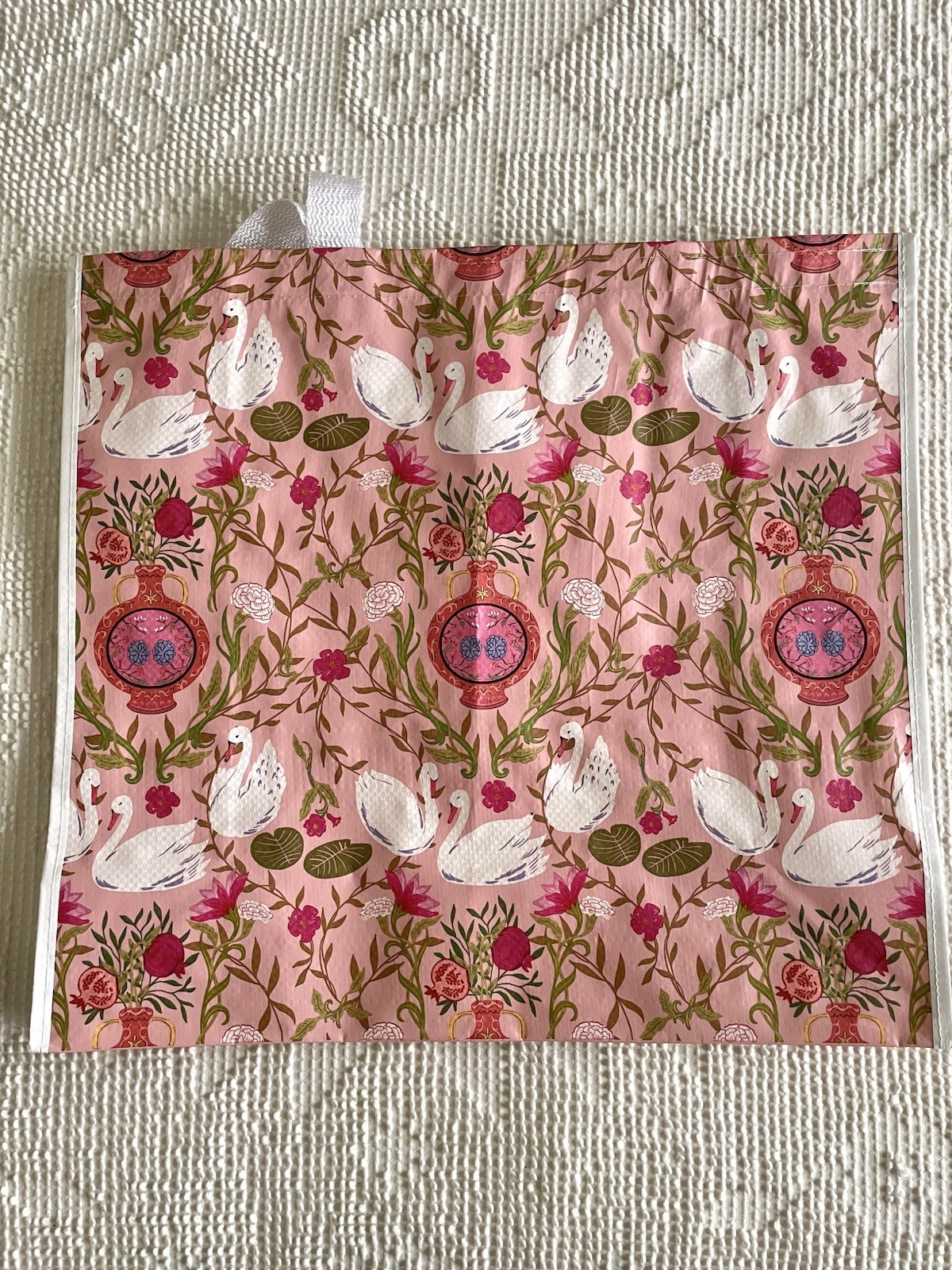 MARSHALLS Large Reusable Shopping Bag Tote Swans Flowers Vases Pomegranates NWT
