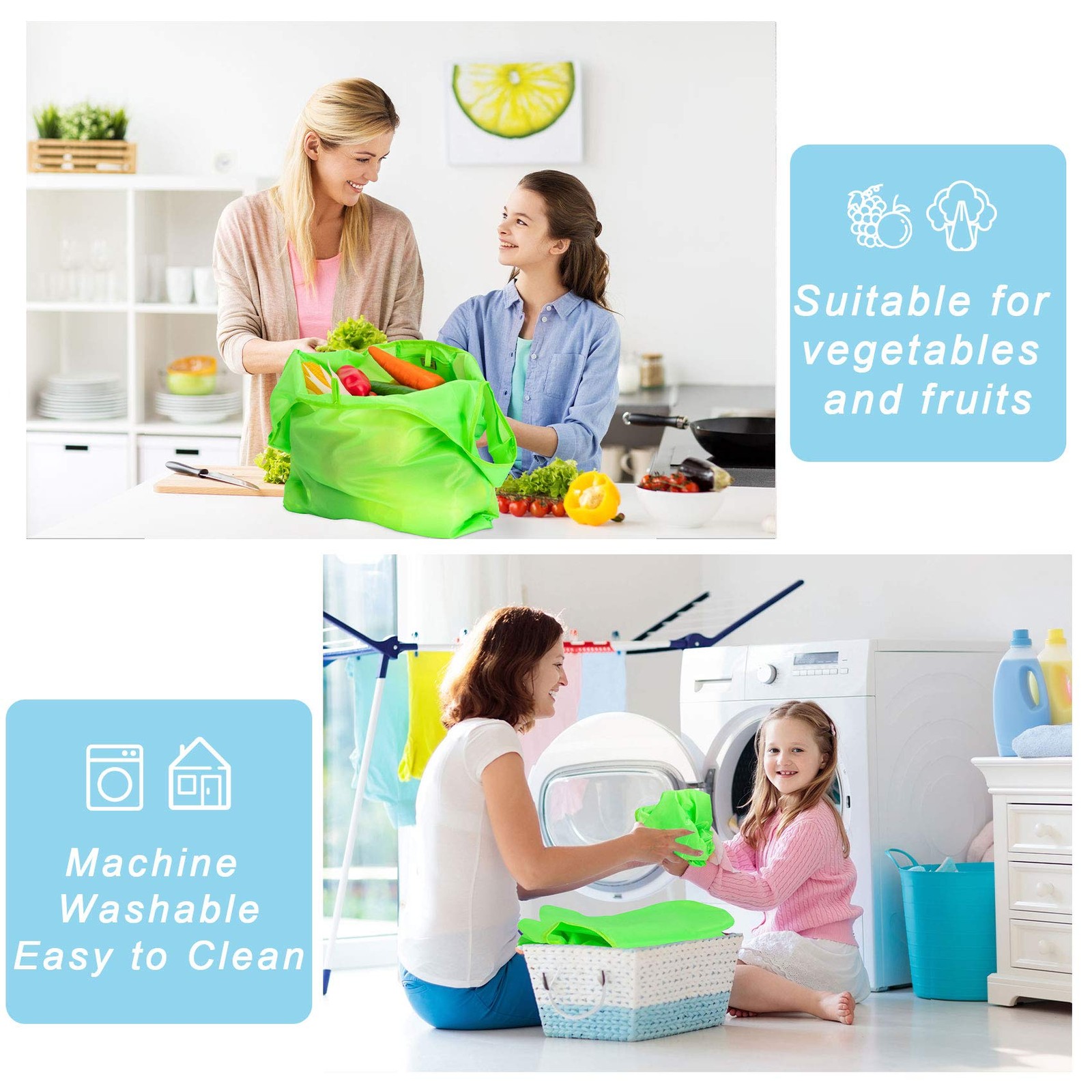 CiCiGo Large Reusable Bags Shopping Washable Foldable 6 Pack Large, Color