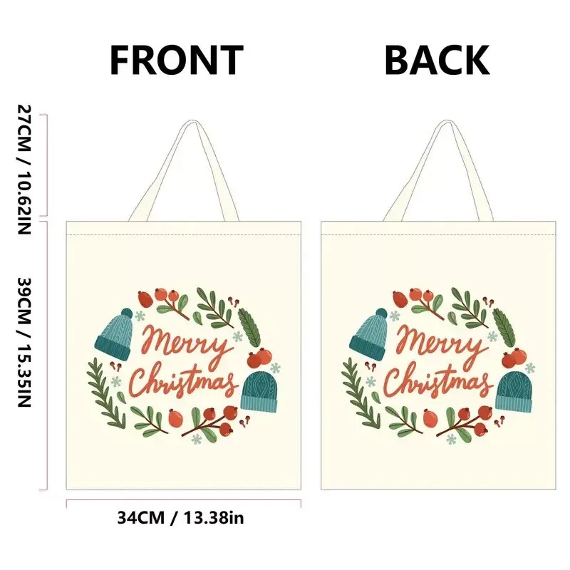 Christmas-Themed Canvas Tote Bag – Reusable Square Grocery Shopping Bag
