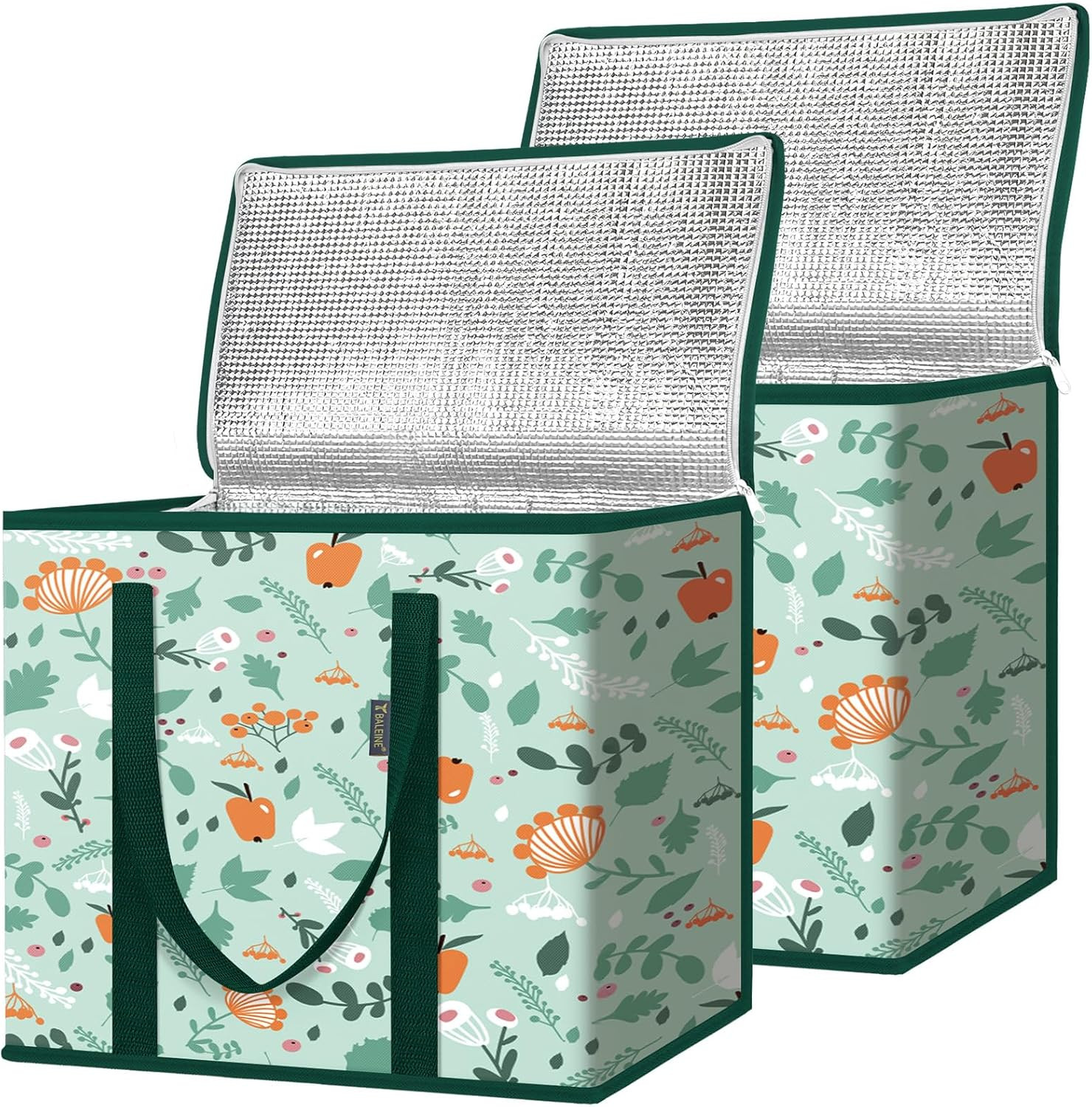 BALEINE 2Pk Insulated Reusable Grocery Bags, Collapsible Cooler Bag for Grocerie