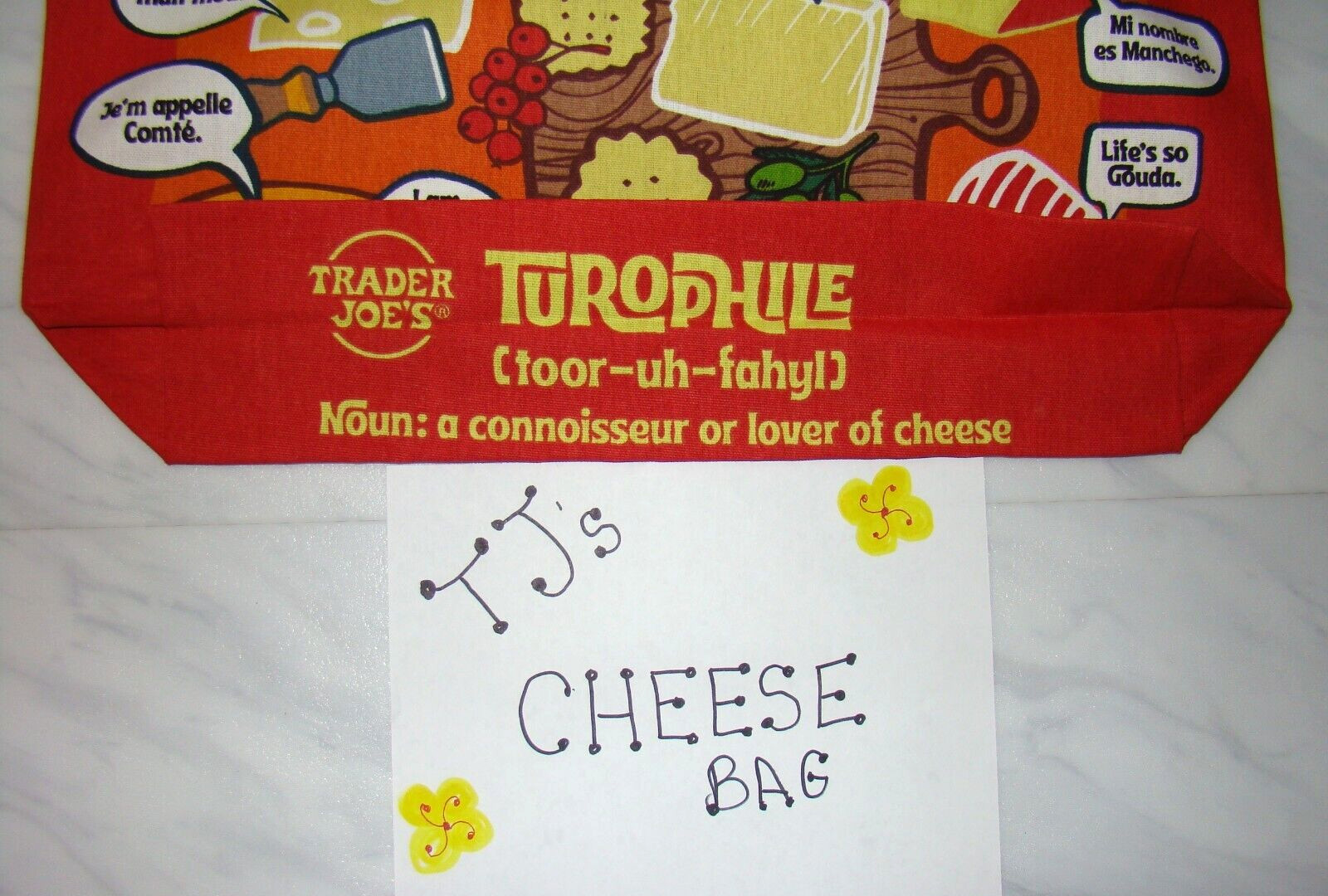 New Trader Joe’s Recycled Cheese Lover Bag Reusable Shopping Grocery 100% Cotton