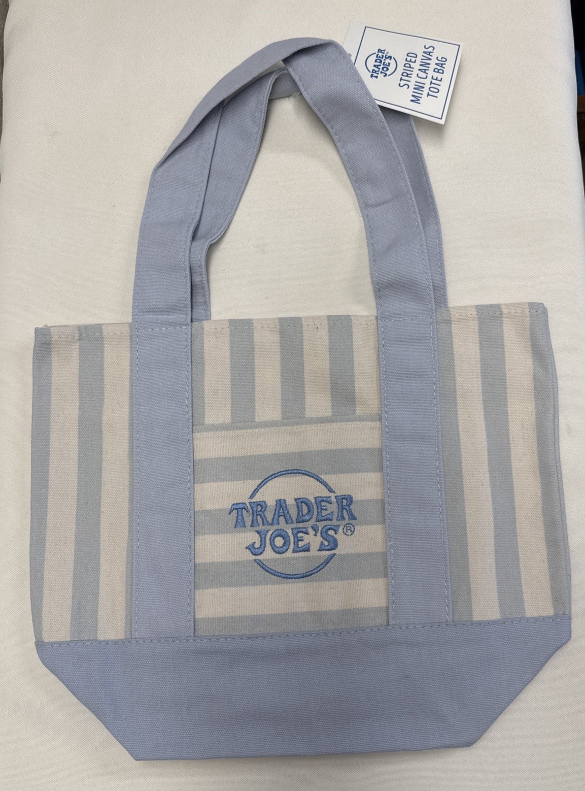 Trader Joe’s Mini Striped Canvas Tote Bag Blue/Beige 13x6x10 NWT I Combine Ship!