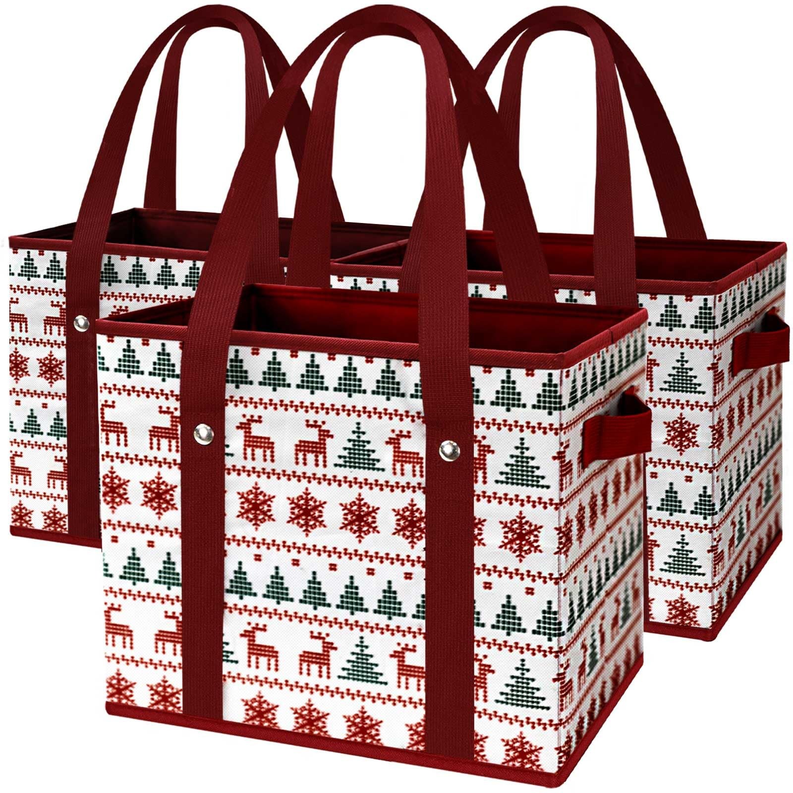13×10.23×11 Inch Reusable Grocery Heavy Duty Shopping Bags Reindeers 3 PCS