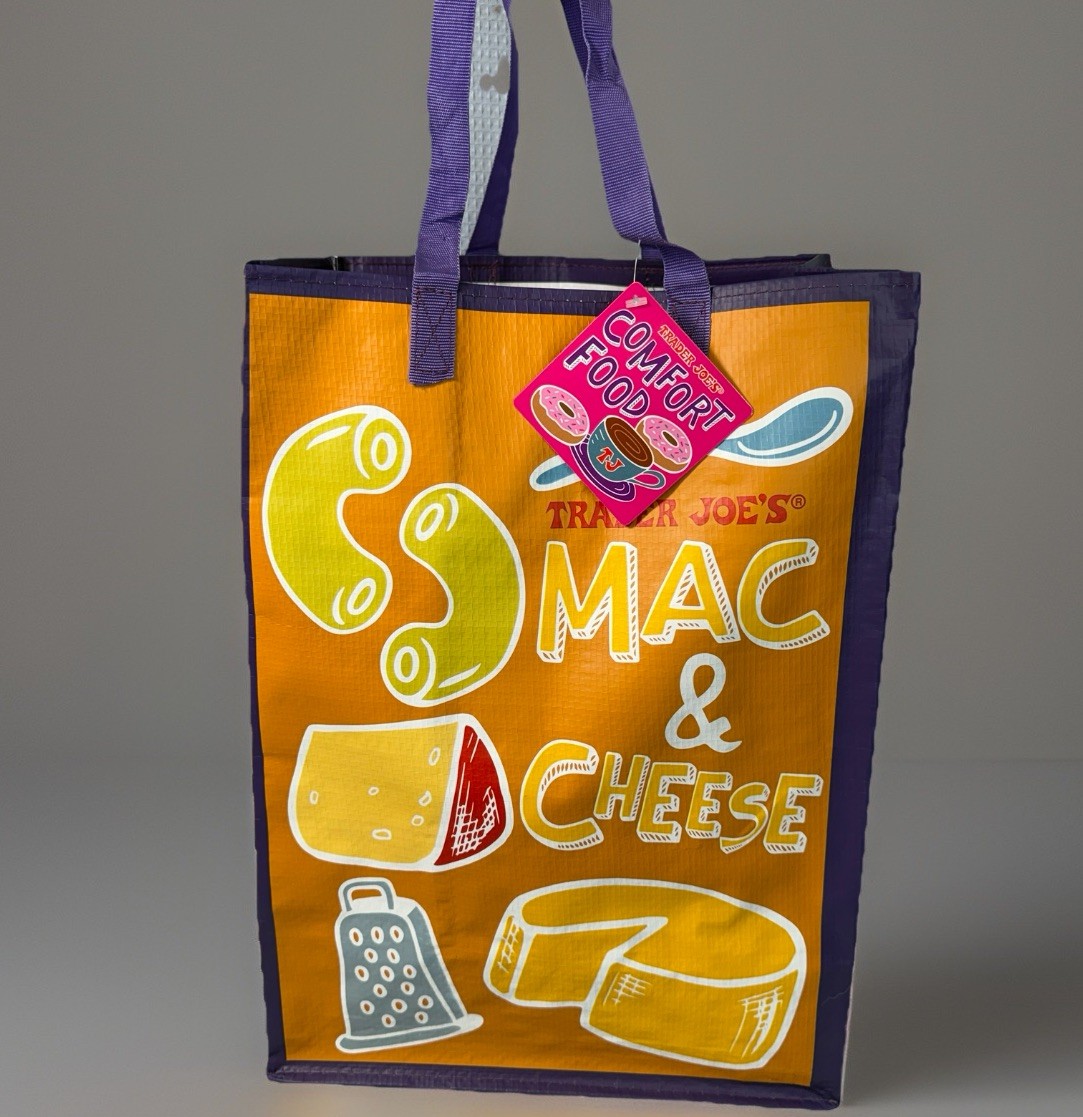 NWT Trader Joe’s PBJ Mac Cheese Souvenir Bag Reusable Shopping Grocery Tote Bag