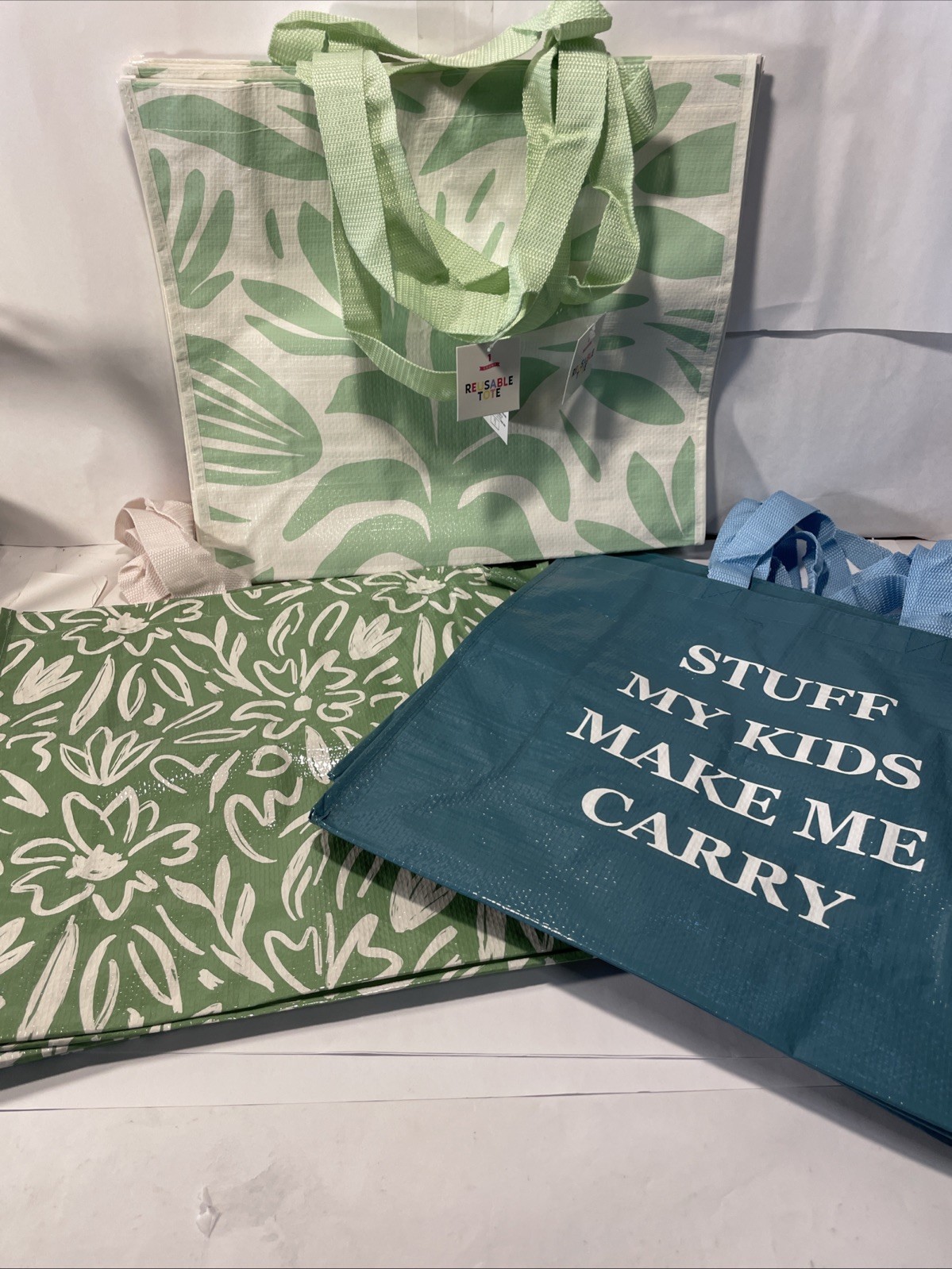 9 – Reusable Shopping Grocery Gift Tote Bag NWT Multipack, 3 of each design