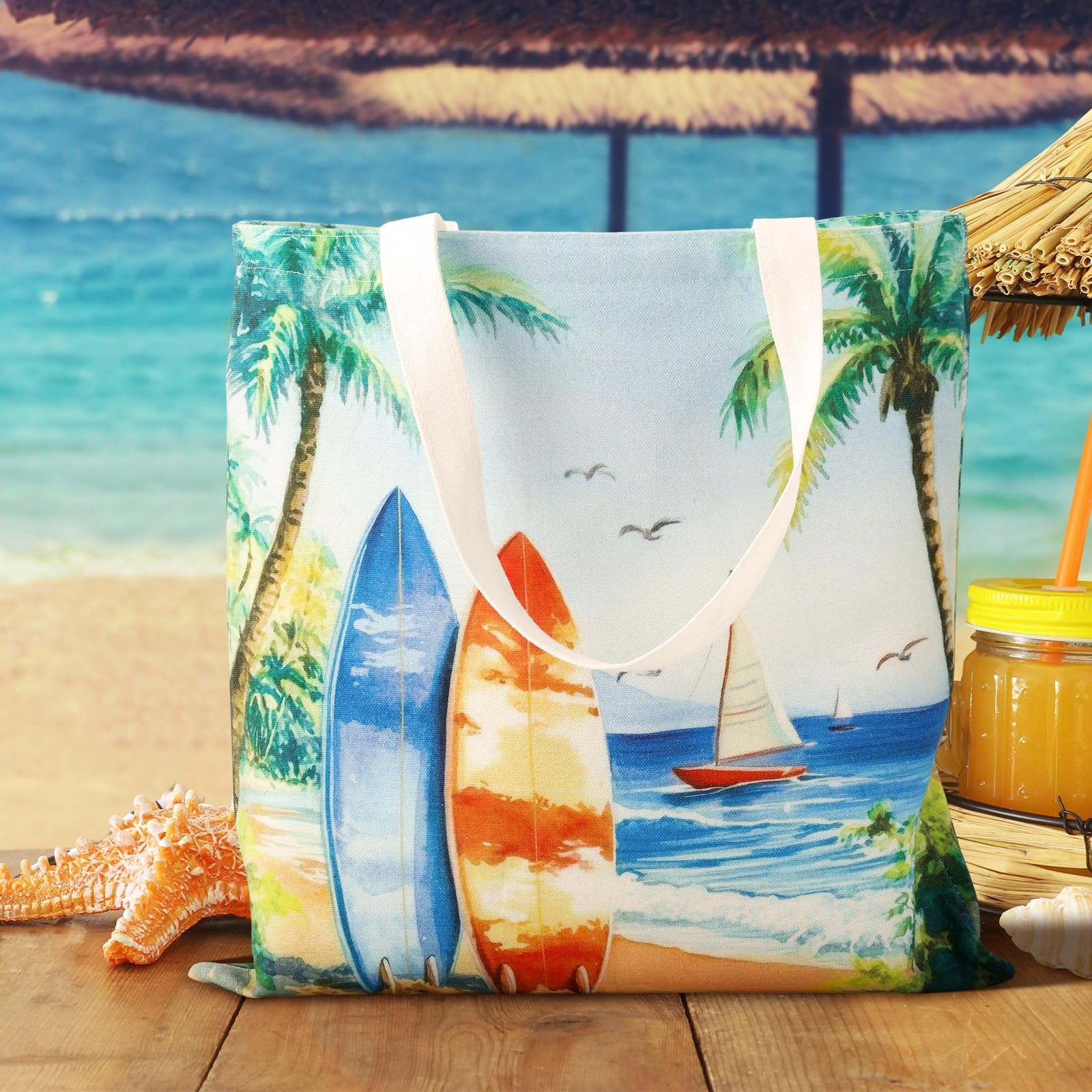 6 Beach Canvas Totes Bags Bulk 15 x 13 Inches Hawaii Gifts Summer Tote Bags R…