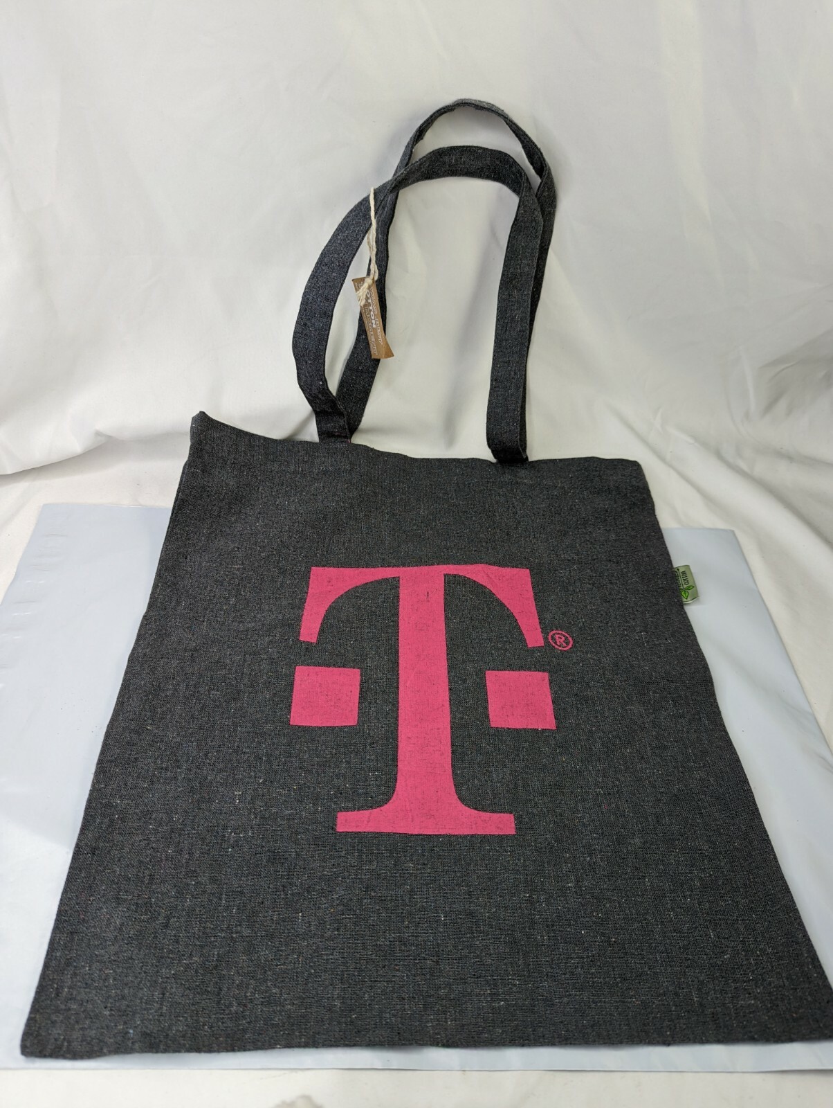 Recycled Cotton Twill Tote Shopping Bag Reusable Gray Pink Leeds T Mobile