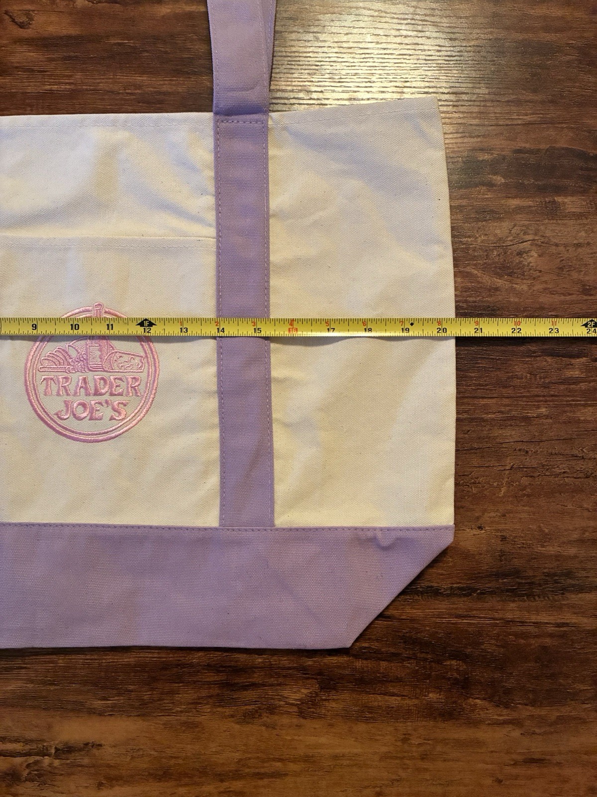 Trader Joe’s Large Pastel Canvas Tote Bag Purple Cream Reusable NEW w/ Tag