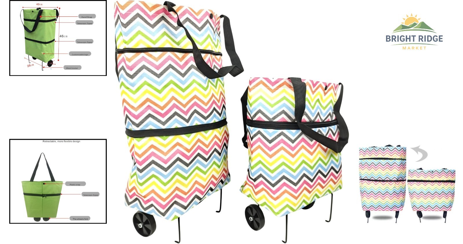 Waterproof Shopping Bags with Folding Wheels, Perfect for Groceries and Picnics