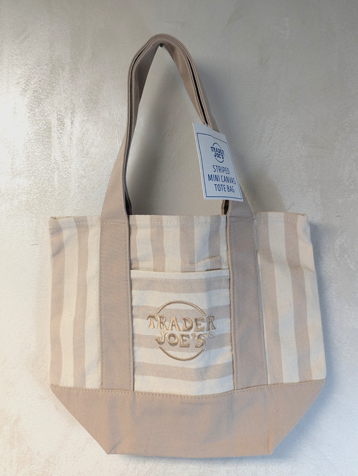 Trader Joes Mini Pastel Stripe Canvas Tote Bag Limited Edition BEIGE