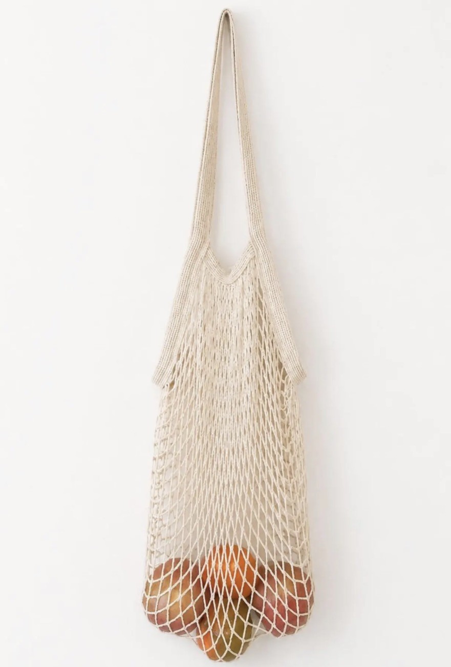 Cotton Mesh Farmers Market Tote Bag Cream Knit Crochet Shopping Beach Grocery