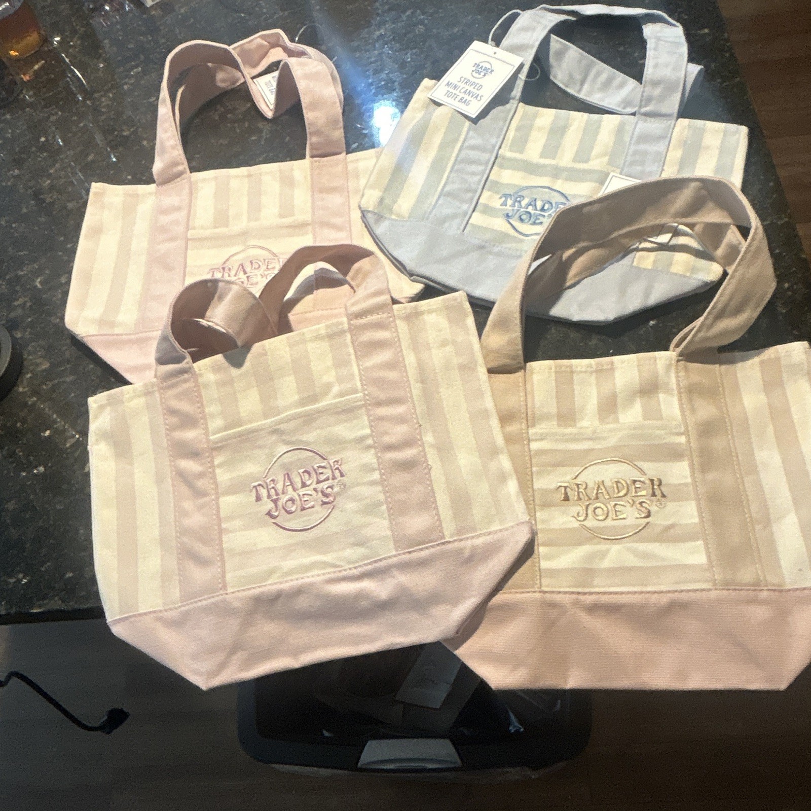 Trader Joe’s Mini Striped Reusable Tote Bag Pink/Blue/White 11x14x12 in