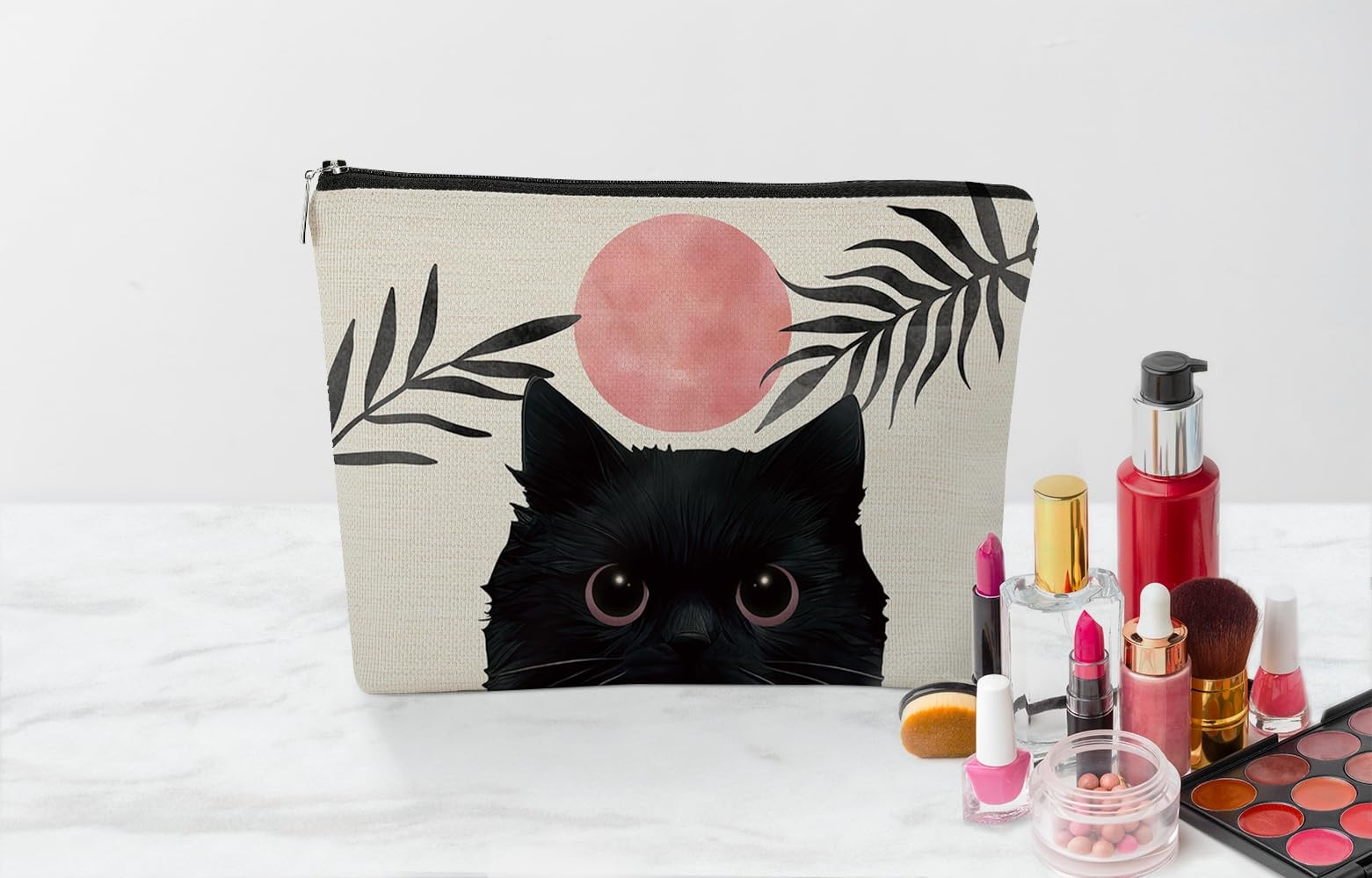 EXUQO Black Cute Cat Makeup Bag, Gifts for Women Teen Girls,