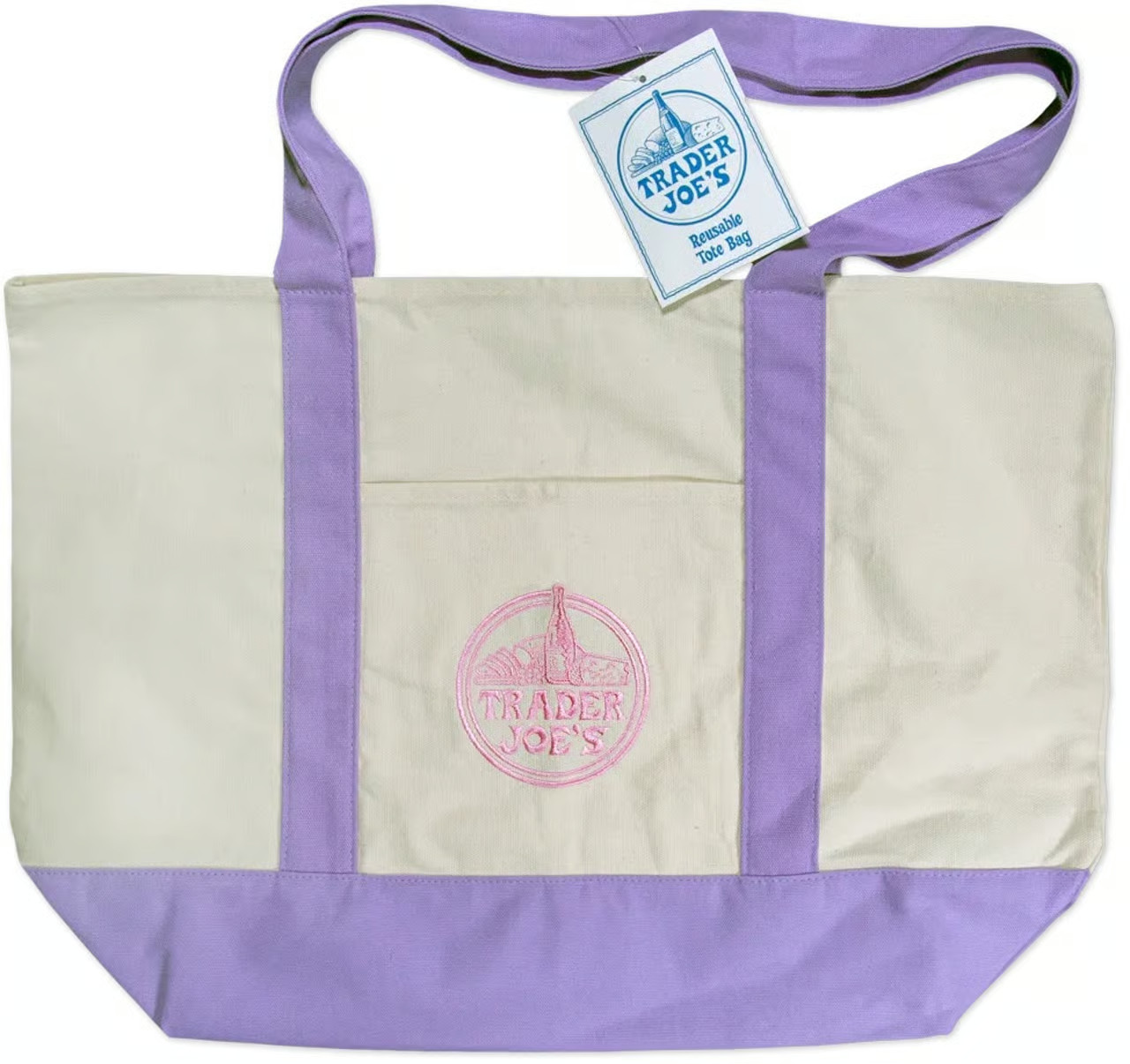 2026 Trader Joe’s Large Authentic Pastel Canvas Reusable Tote Bag Lavender