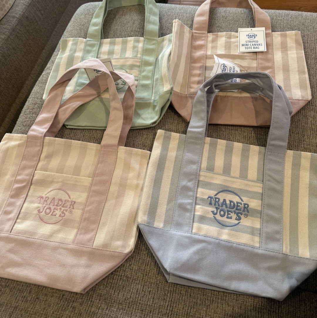 Trader Joe’s Mini Pastel Stripe Canvas Tote Bag Limited Edition Set Of 4 NWT