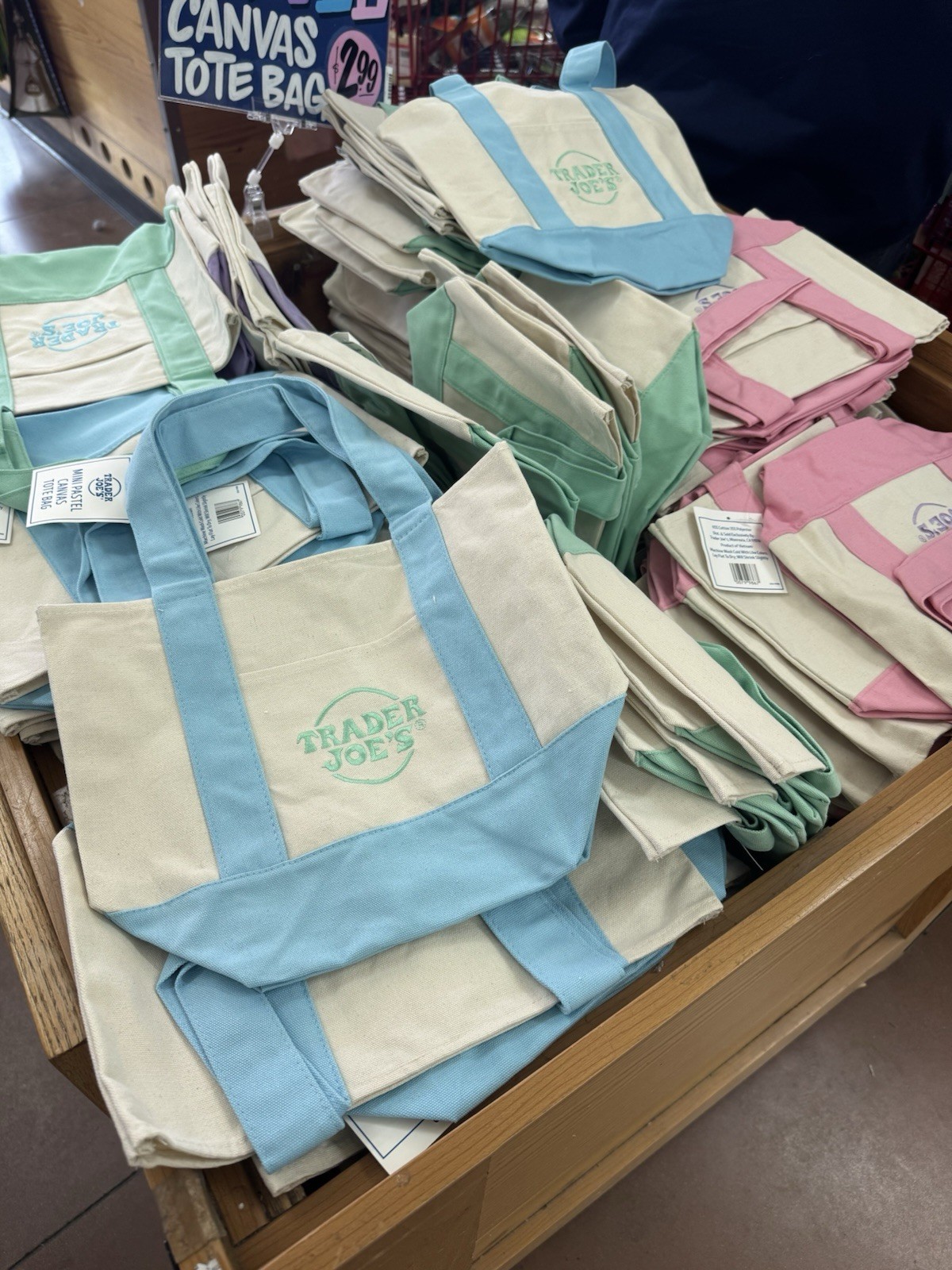 Trader Joe’s Mini Canvas Tote Bag OG, Easter/Pastel, CREW exclusive