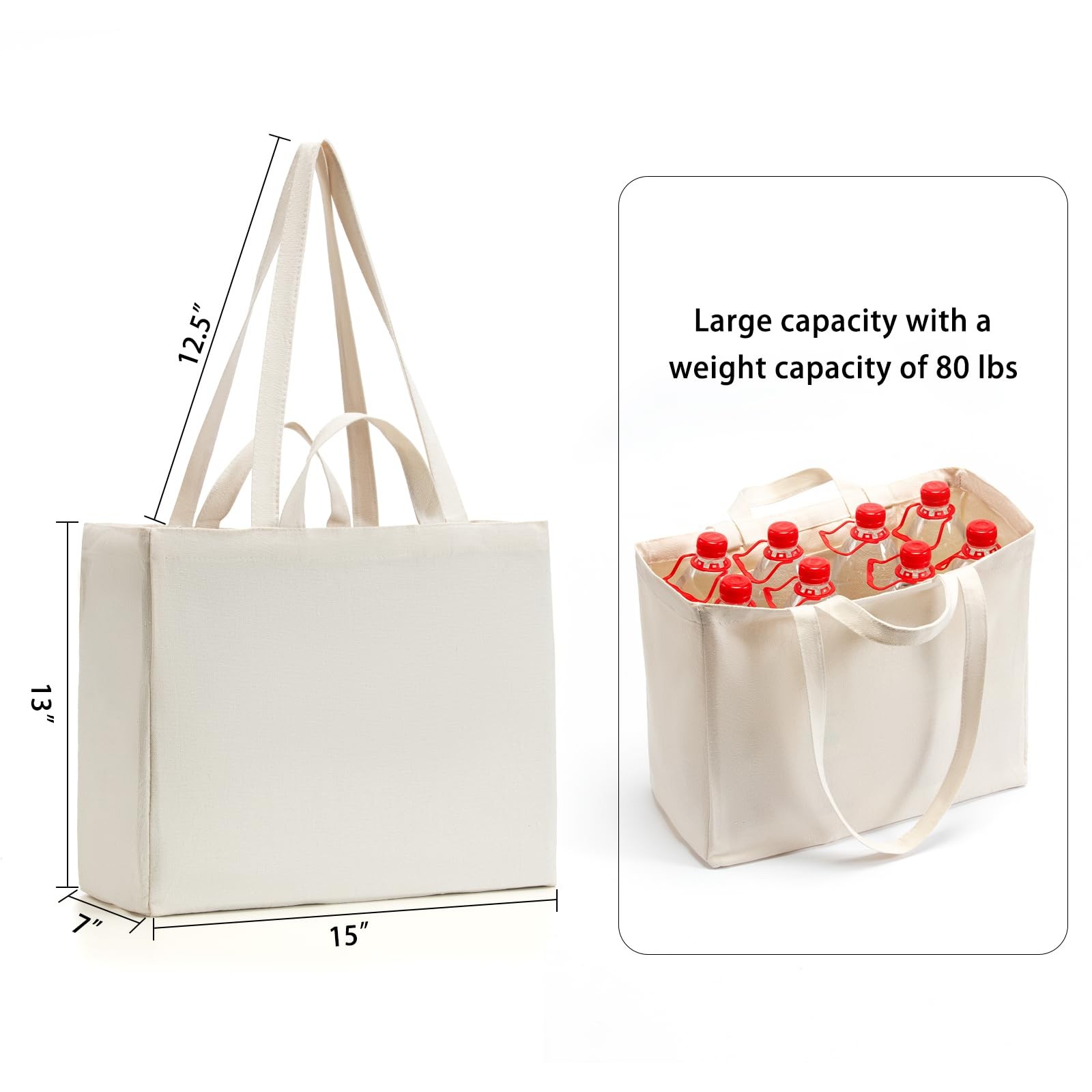 Canvas Grocery Bags Canvas Tote Bag with Long Shoulder Strap and Short Handle…