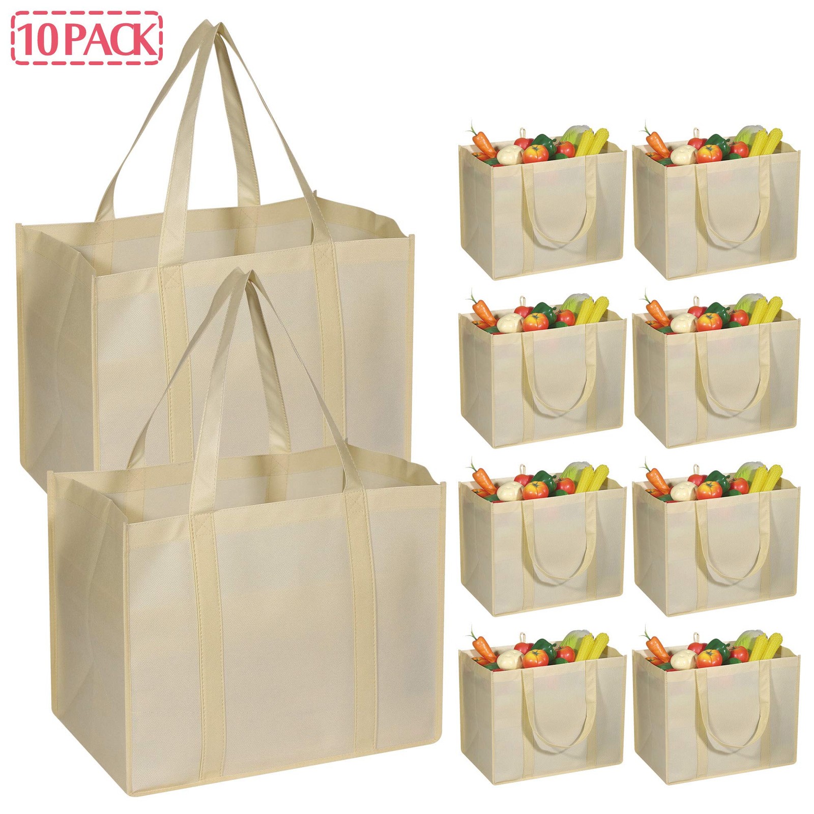 10 Pack Reusable Grocery Bags Extra Large Super Strong Heavy Duty Shopping To…