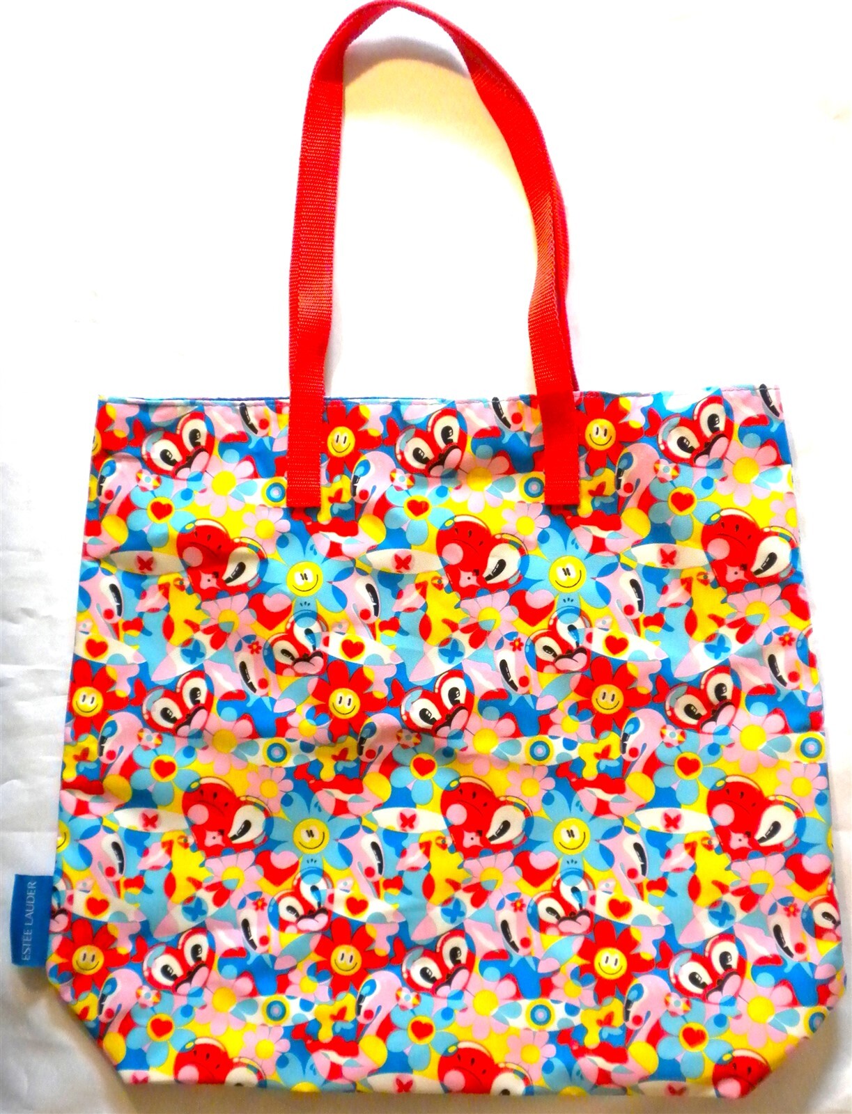 15X13″ ESTEE LAUDER HATTIE STEWART RED YELLOW BLUE PINK HEARTS SHOP TOTE BAG !