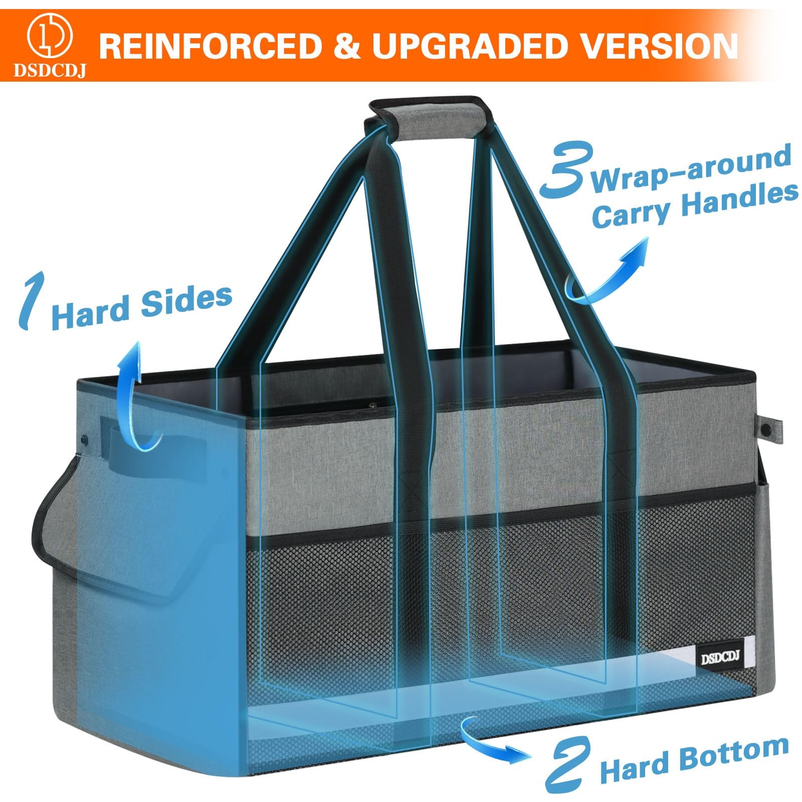 Upgrade Extra Large Utility Tote Bag with Reflective Strip, Standing Reusable Gr