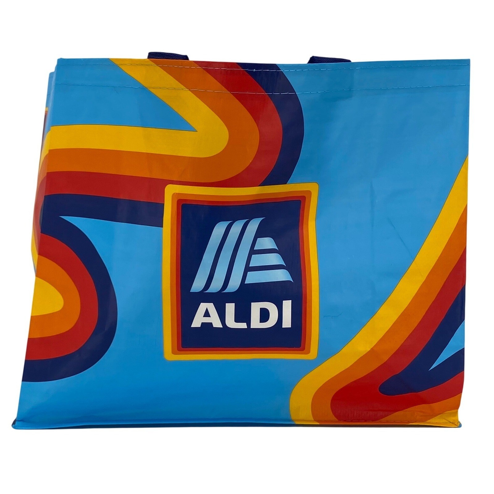 NEW Aldi Reusable Grocery Tote Bag Retro Blue Multi Color Swirl Shopping Bag