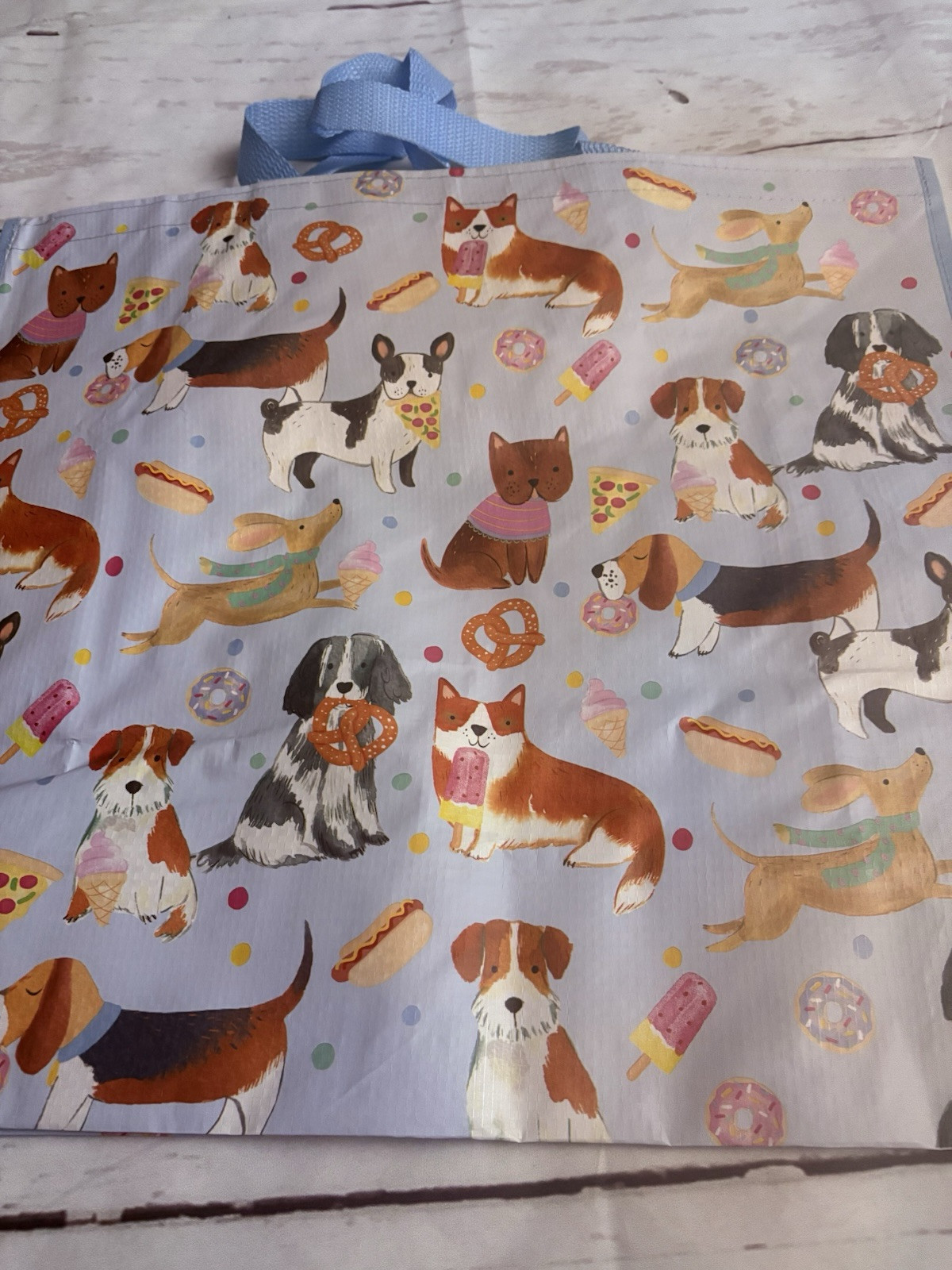 TJMaxx Shopping Bag Colorful Cute DOGS With Food Reusable Tote Bag 18×19.5