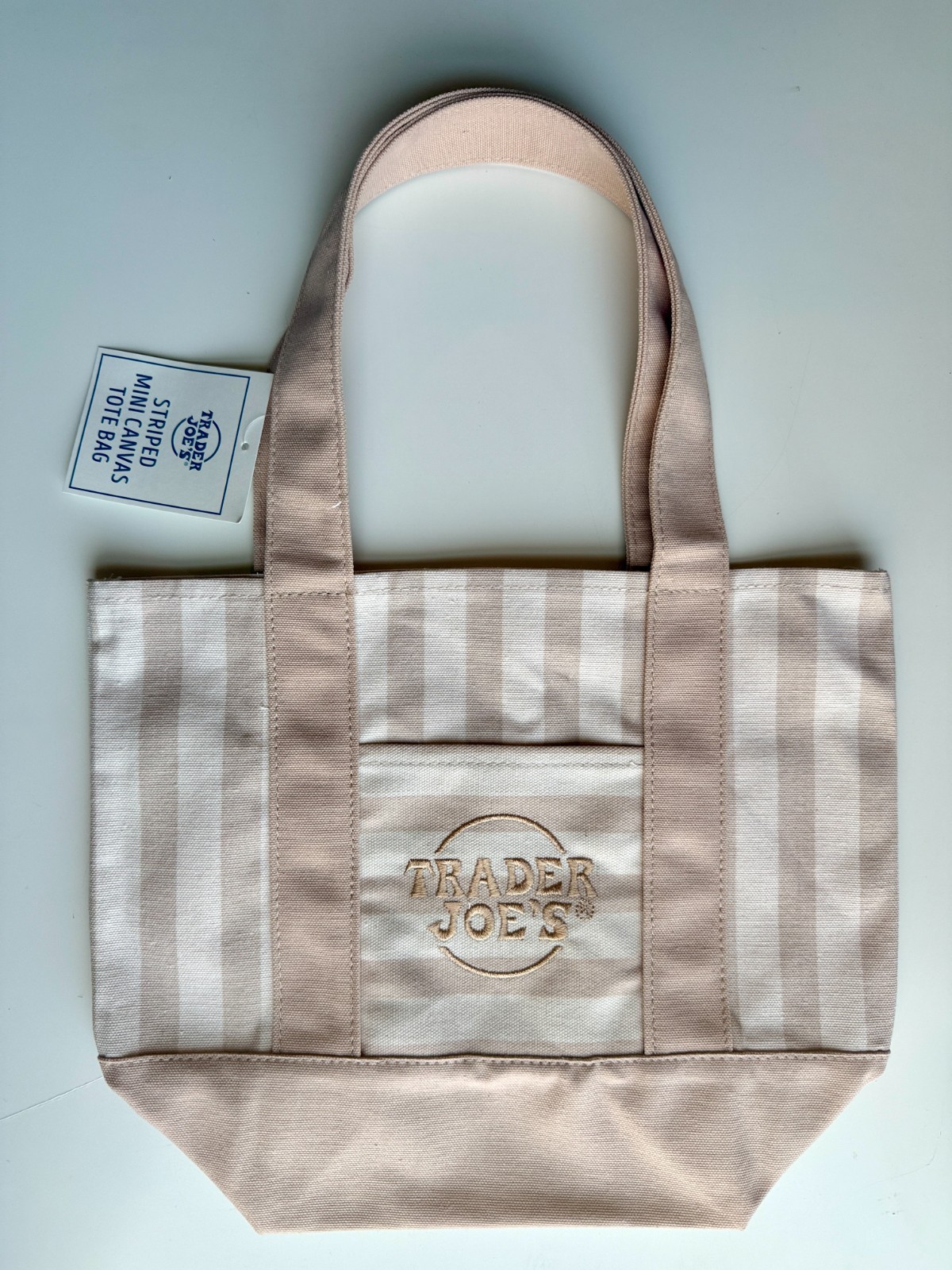 Trader Joe’s Striped Mini Canvas Tote Bag – Tan – Summer 2026 Limited Release