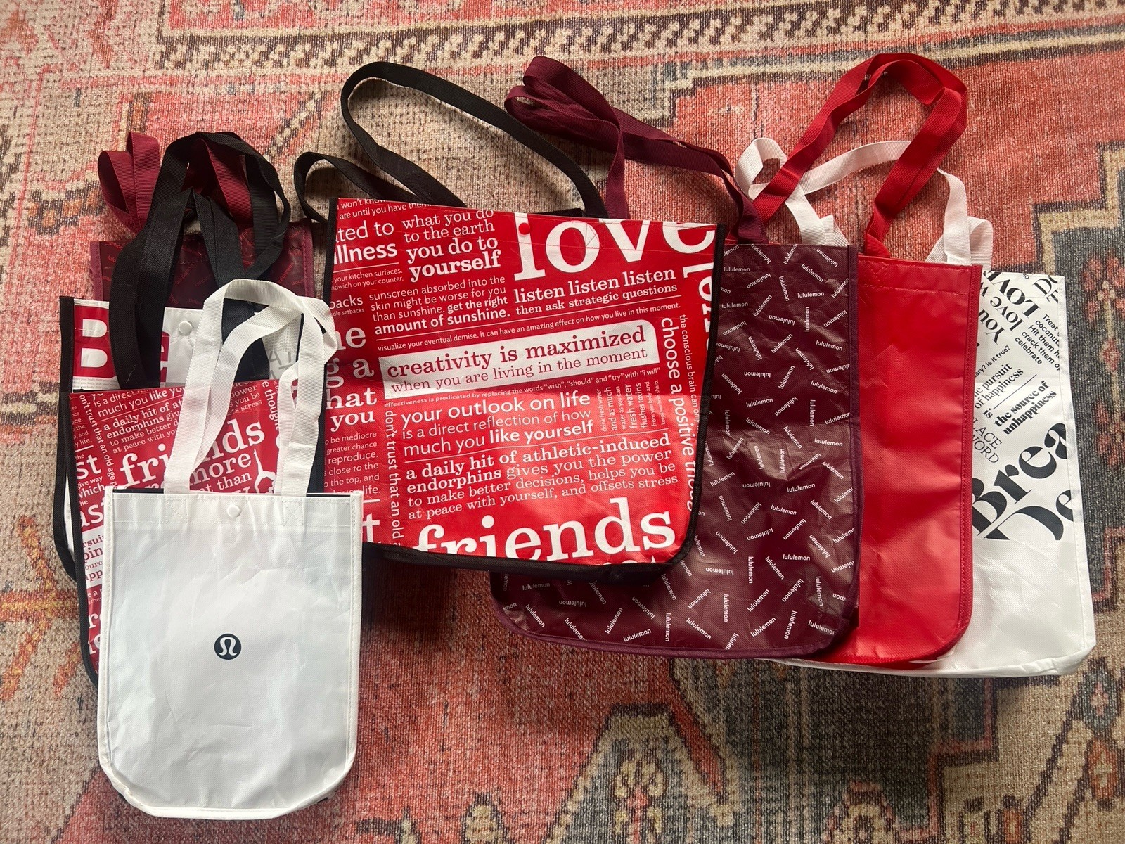 Lot Of 8 Lululemon Resusable Shopping Bags Various Sizes- Clean!