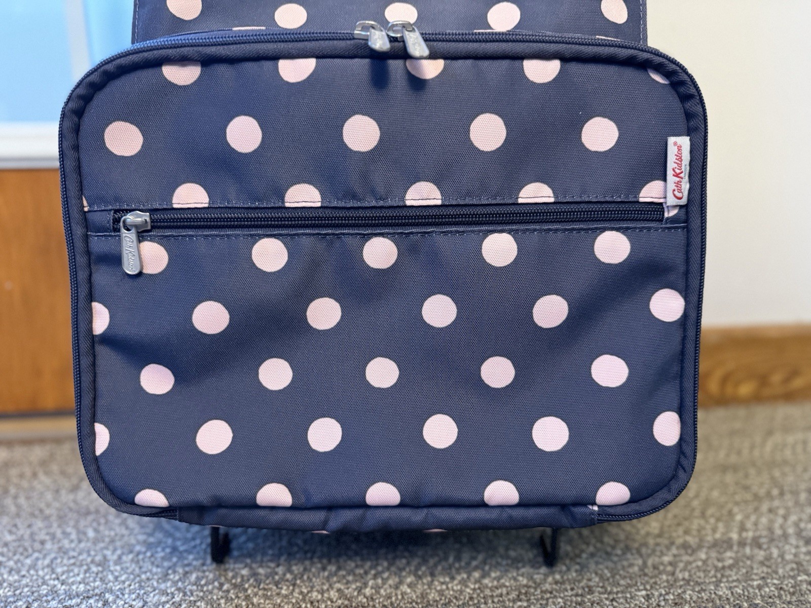 EUC OG Foldable Cath Kidston Navy w/Pink Dots Shopping Trolley Bag with Wheels