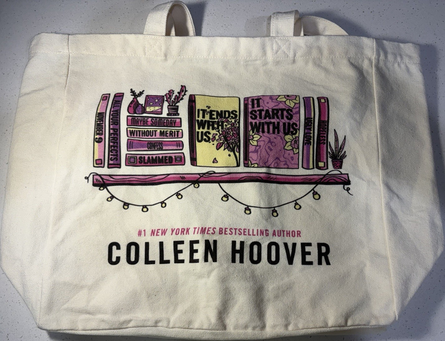 Colleen Hoover Books Quote Tote Bag Beige Cotton/Polyester 8×12 in 6 in H