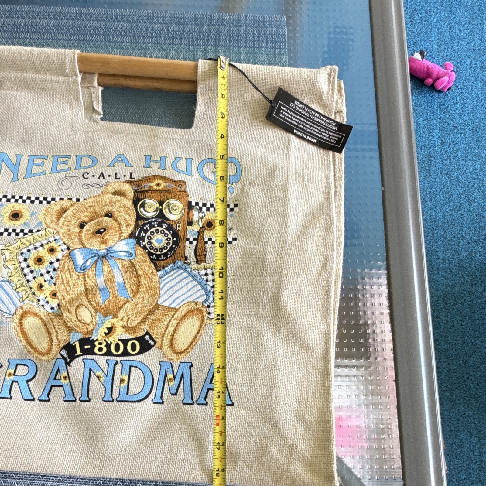 Mediterranean Bag Teddy Bear Hug Grandma 19 in square, 6 in wide Wood handle