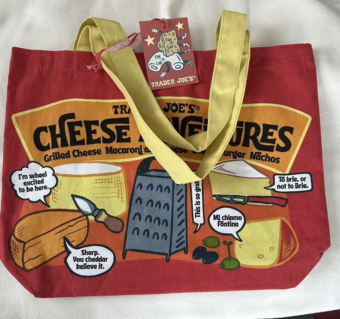 Trader Joe’s NEW Cheese Adventures reusable canvas shopping bag/tote NWT