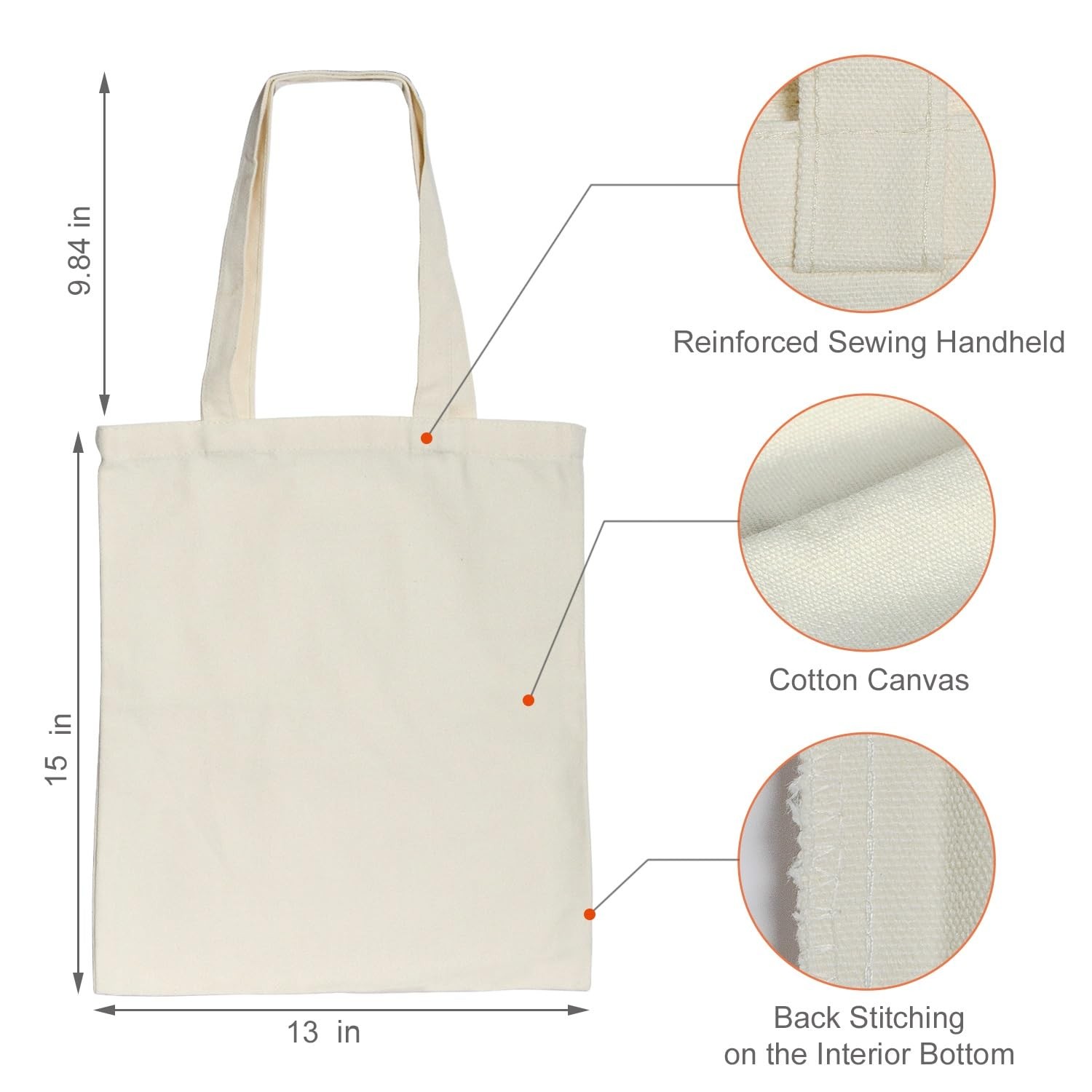 Canvas Tote Bag, Blank Tote Bags, Canvas Bags Bulk, Pack of 1,13 x 15 inch，fo…