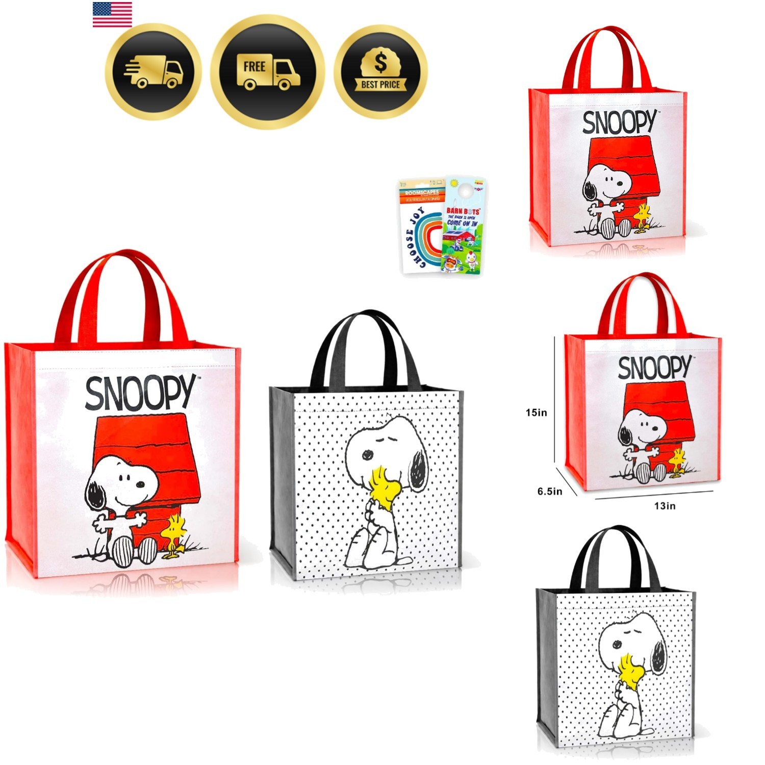 Tote Bags, Large Reusable Grocery Bags – 2 Pack Bundle | 12″ and 15″ Tote Bag…