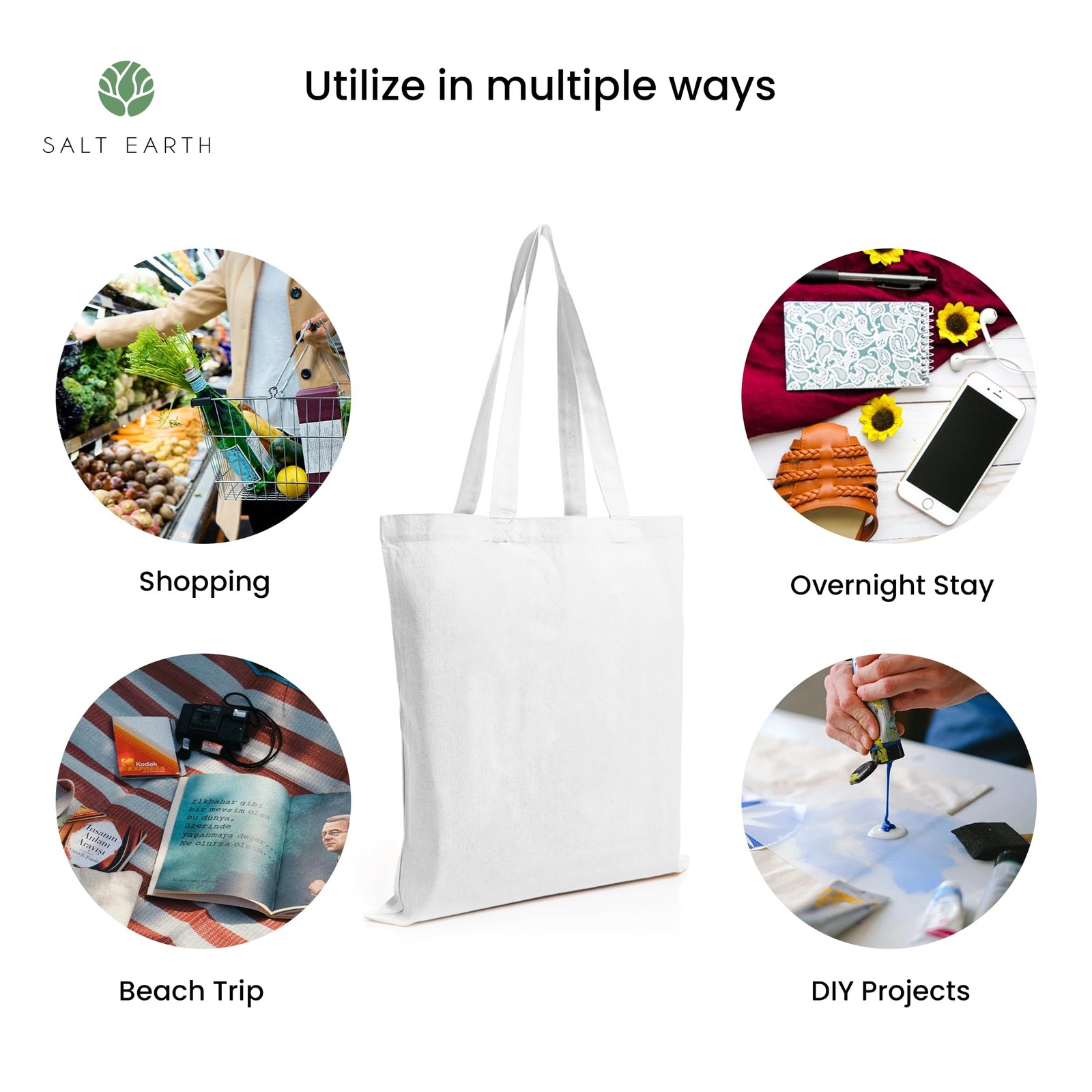 Pack of 5 | 6 | 12 | 24 | 48 – 100% Cotton Reusable Tote Bags – Bulk Grocery …
