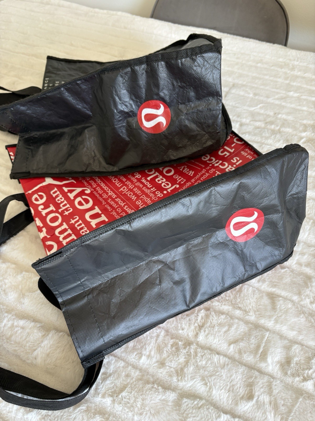 Lot of 6 Lululemon Reusable Shopping Bags Tote Manifestos Red Black White