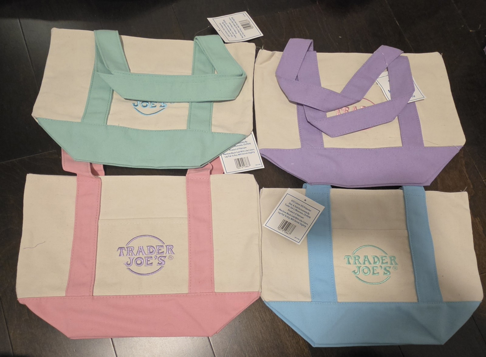 Trader Joe’s Easter Mini Pastel Canvas Tote Bags Set of 4 Limited Edition