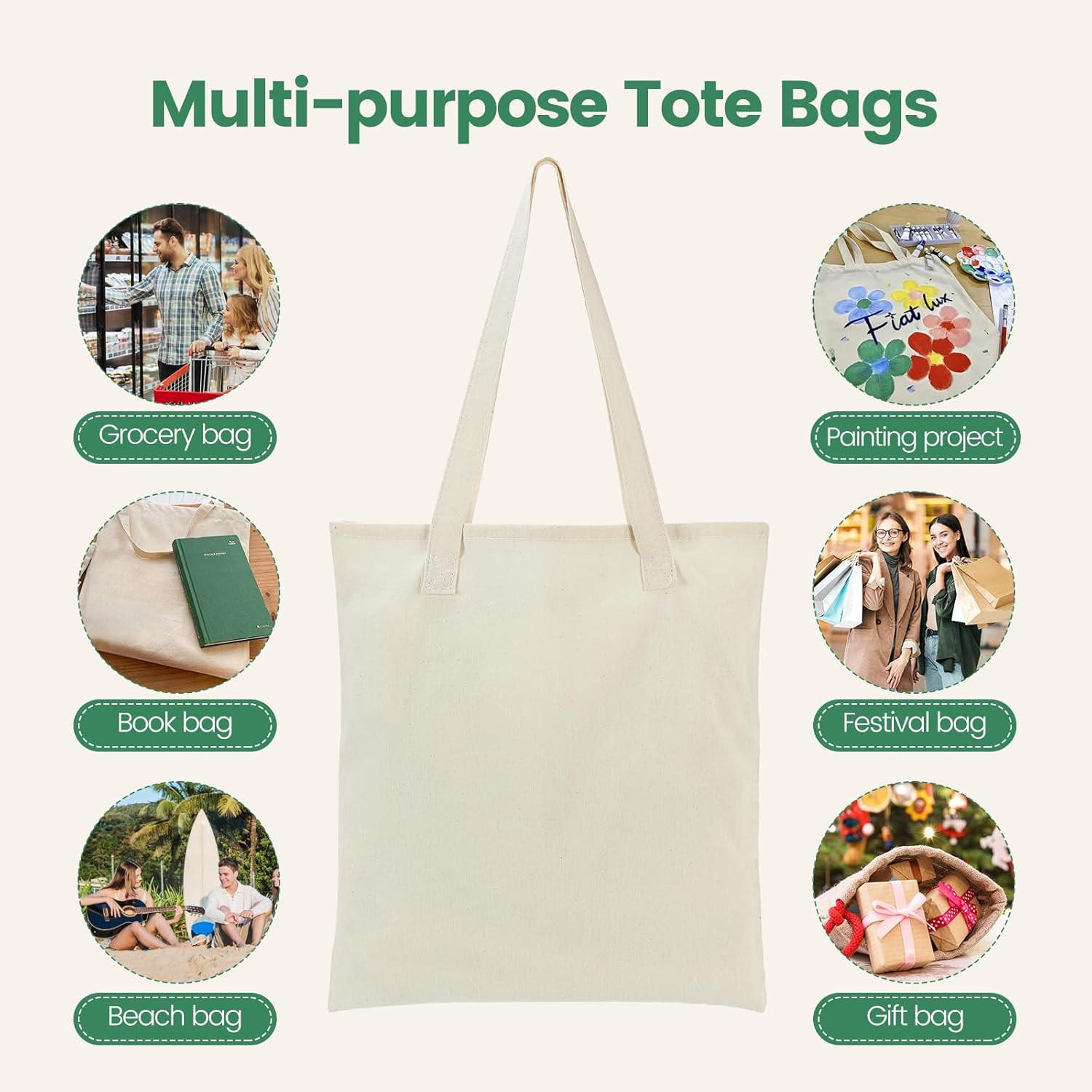 Carbrea 12 Pack Canvas Tote Bag – Lightweight Thin Tote Bags Bulk Blank Shopping